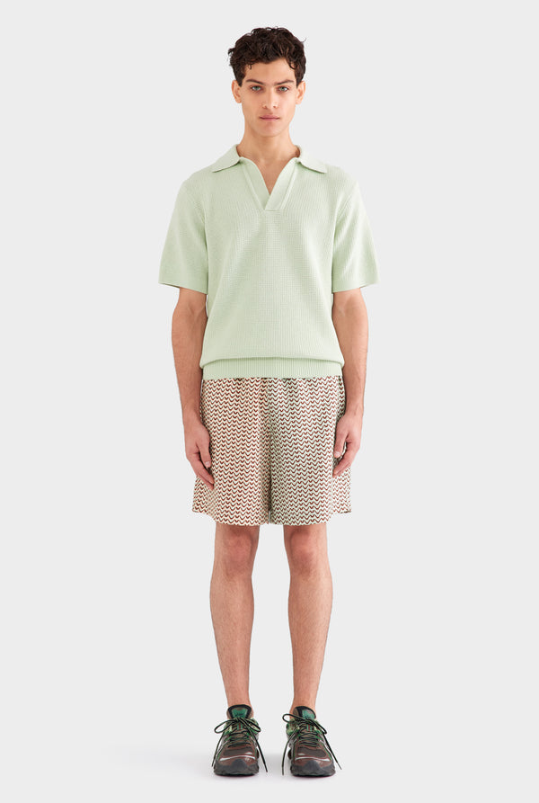 Relaxed Cotton Knit Open Neck Polo - Pale Aqua
