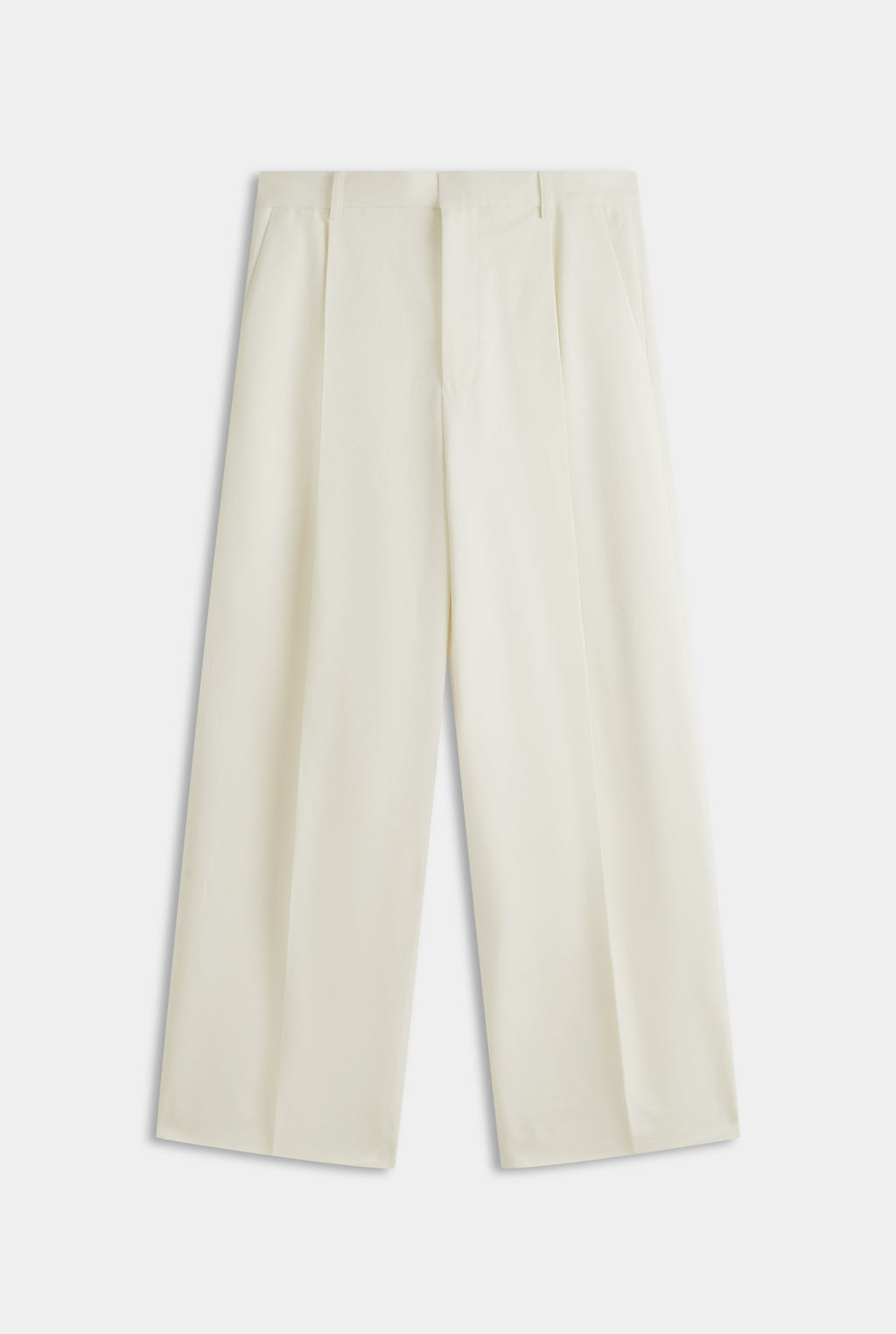 Relaxed Pleated Cotton Twill Trouser - Cream