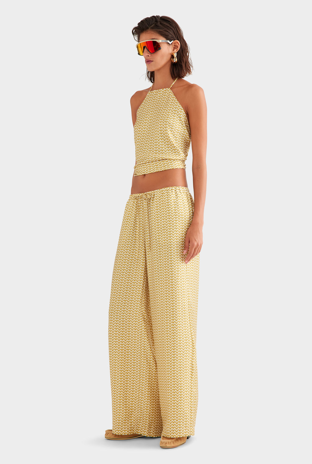 Relaxed Silk Drawstring Pant - Pale Yellow/Amber V Monogram