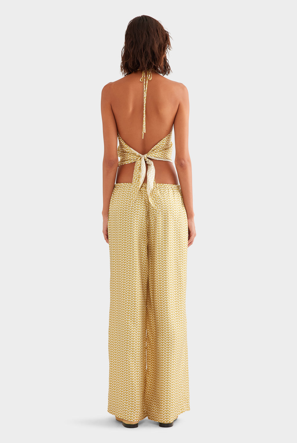 Relaxed Silk Drawstring Pant - Pale Yellow/Amber V Monogram