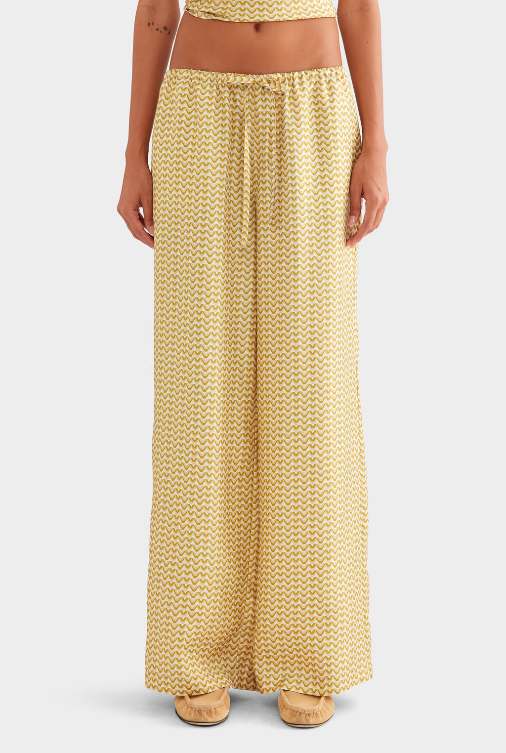 Relaxed Silk Drawstring Pant - Pale Yellow/Amber V Monogram