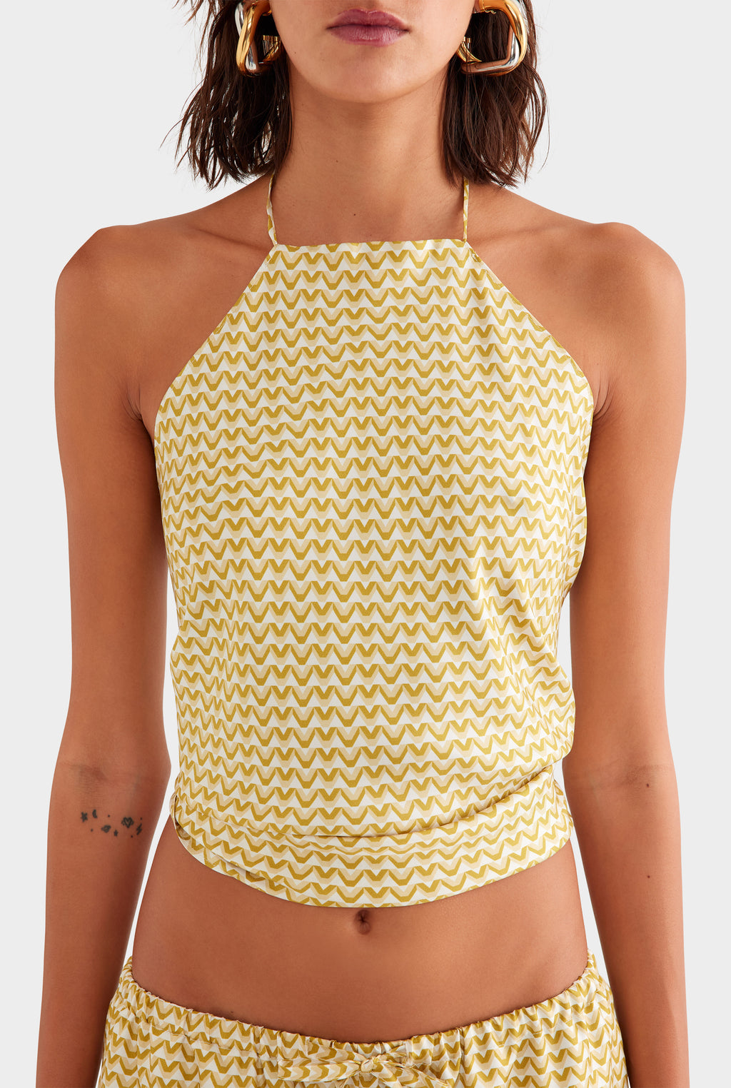 Silk Scarf Halter Top - Pale Yellow/Amber V Monogram