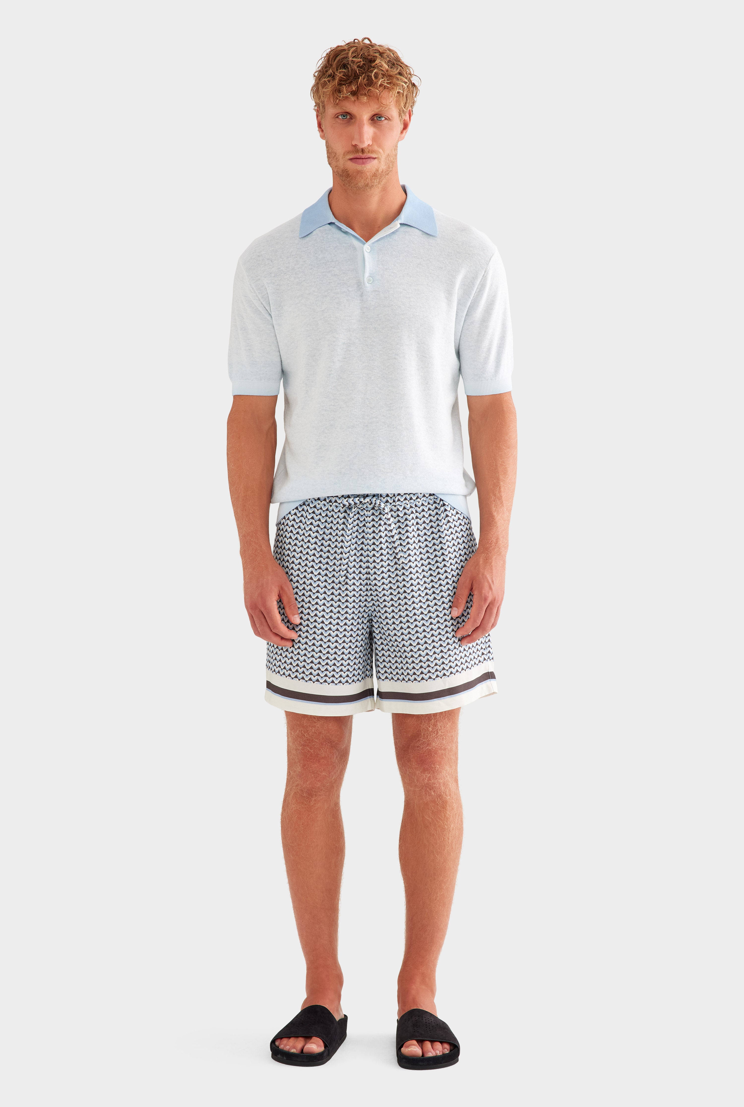 Relaxed Tencel Short - Chocolate/Powder Blue V Monogram