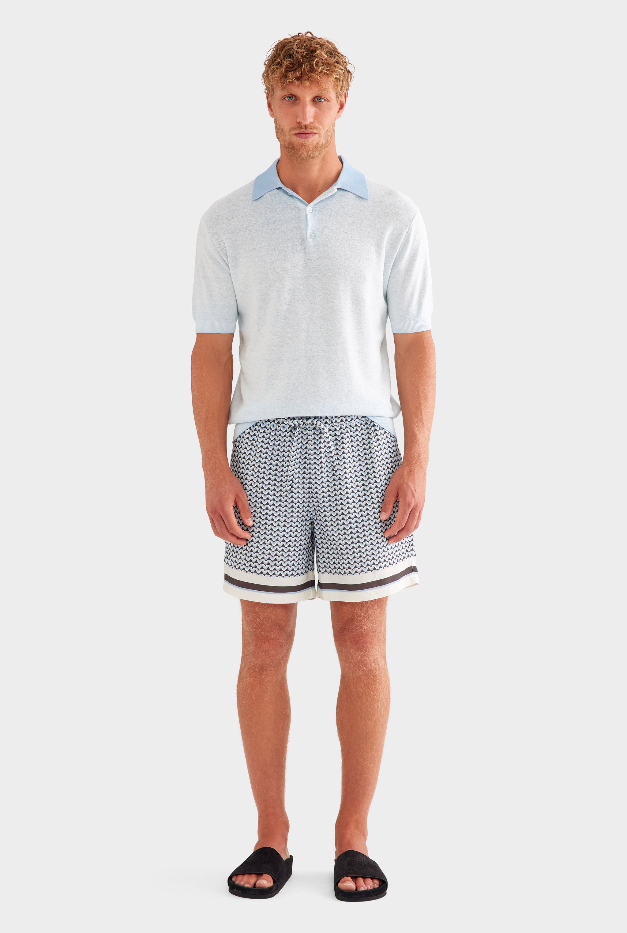 Relaxed Tencel Short - Chocolate/Powder Blue V Monogram