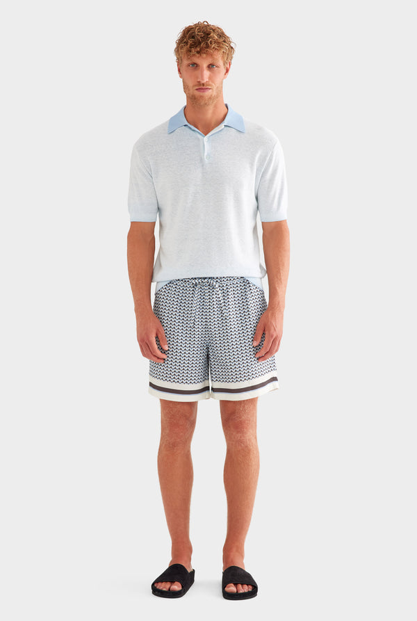 Relaxed Tencel Short - Chocolate/Powder Blue V Monogram