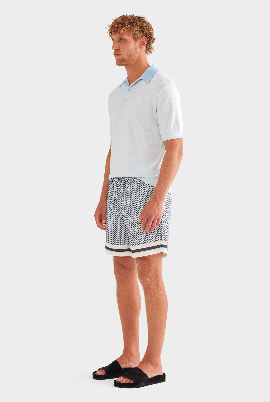 Relaxed Tencel Short - Chocolate/Powder Blue V Monogram