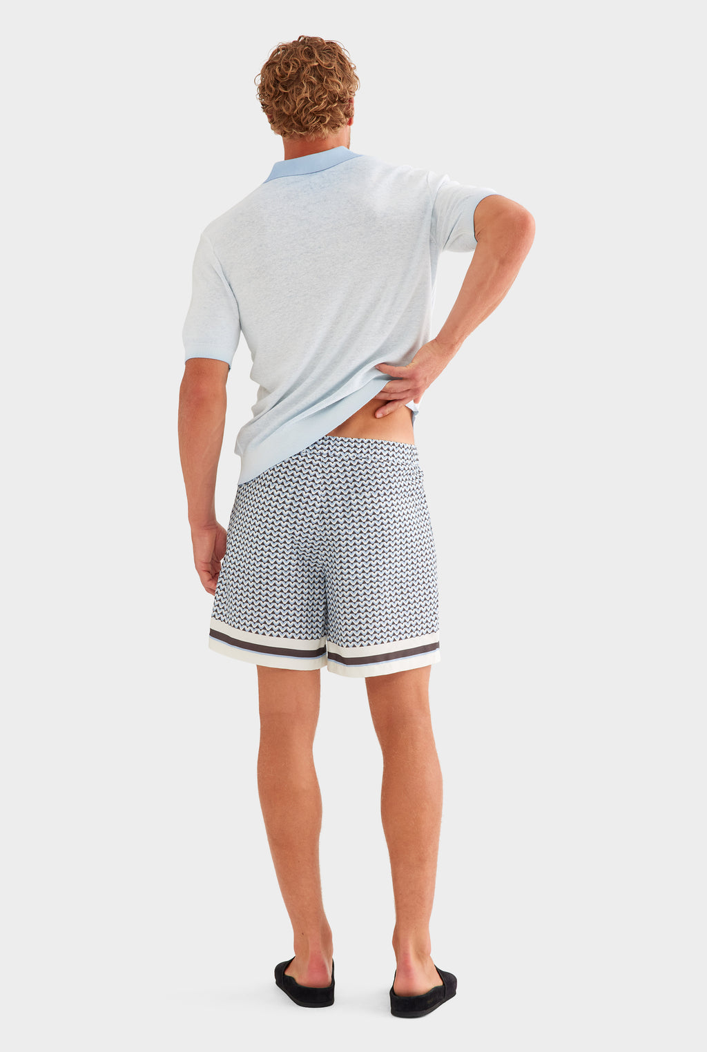 Relaxed Tencel Short - Chocolate/Powder Blue V Monogram