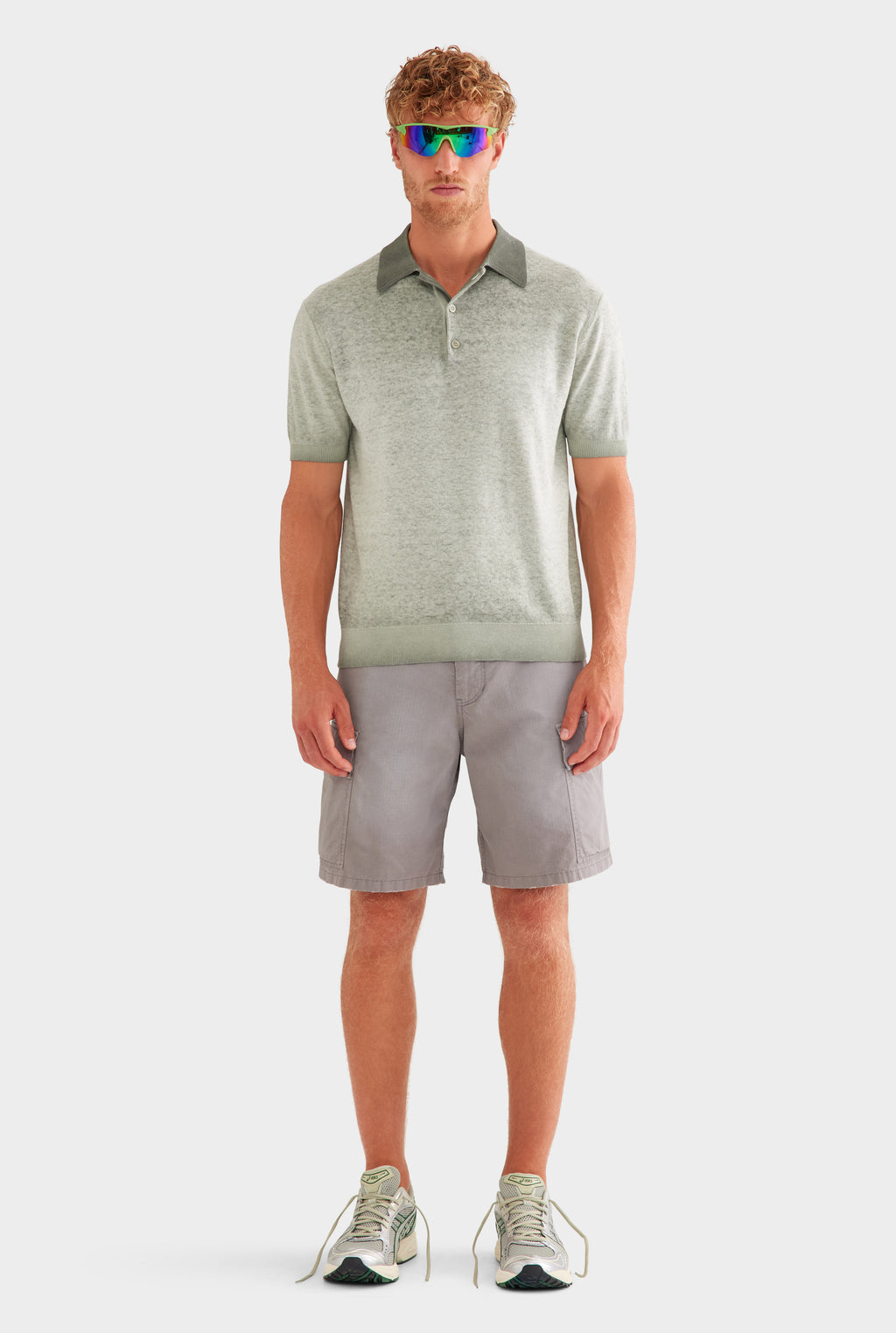 Reverse Printed Knit Polo - Washed Olive