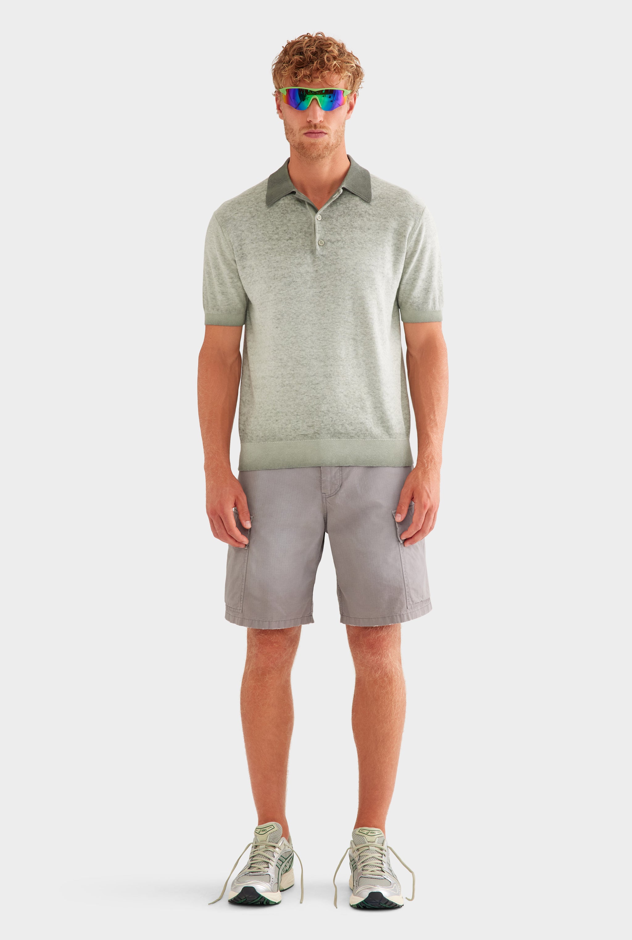 Reverse Printed Knit Polo - Washed Olive
