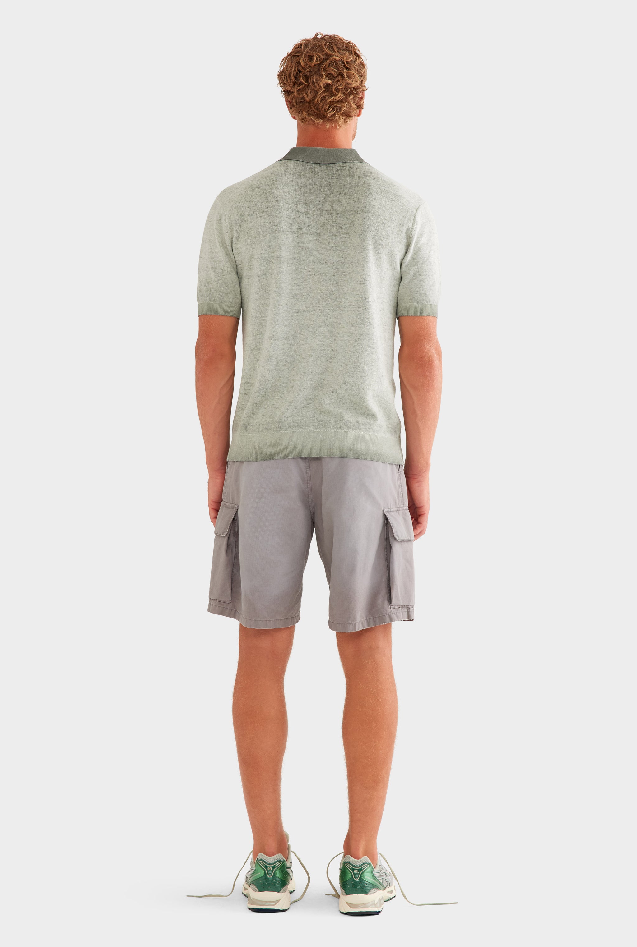 Reverse Printed Knit Polo - Washed Olive