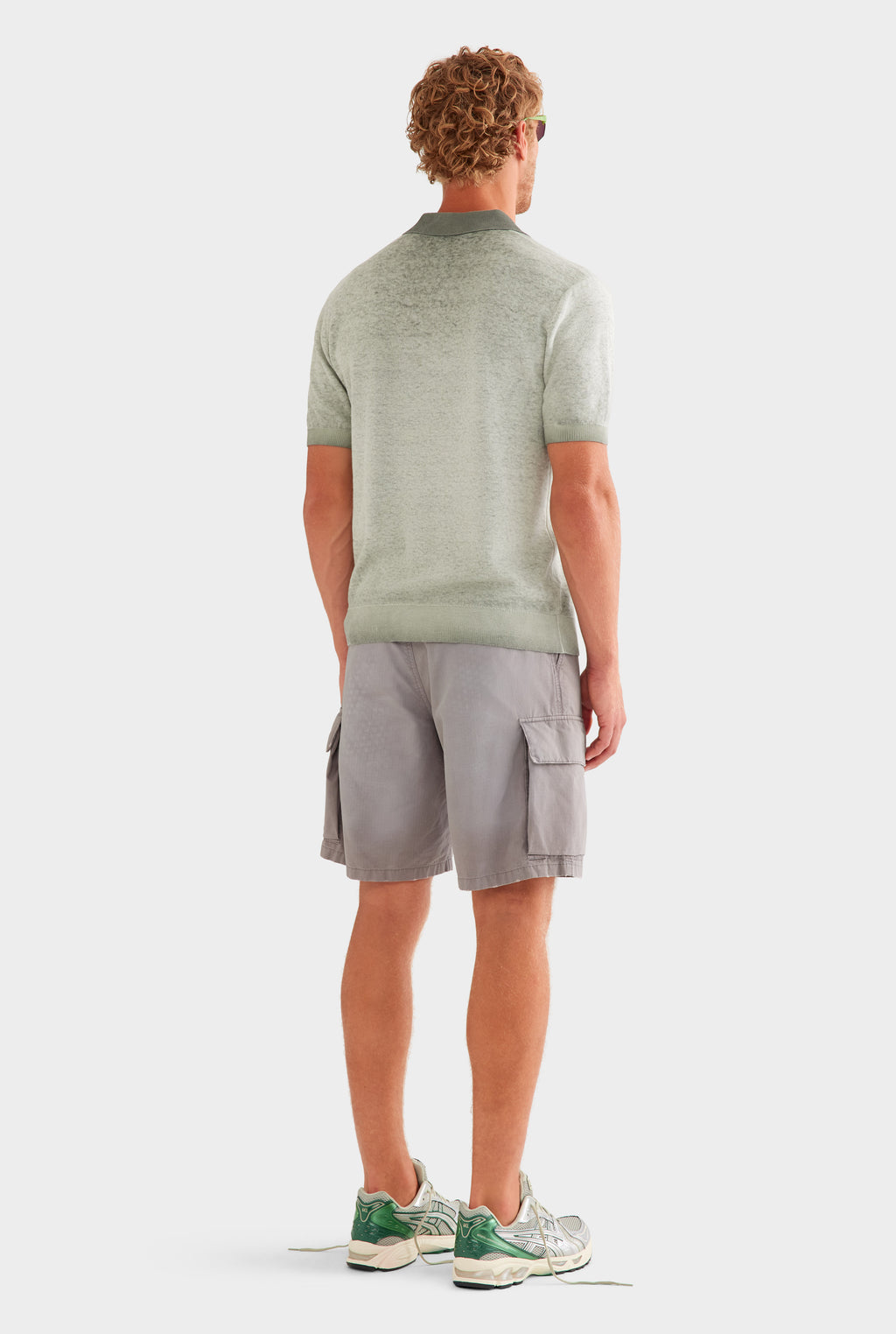 Reverse Printed Knit Polo - Washed Olive