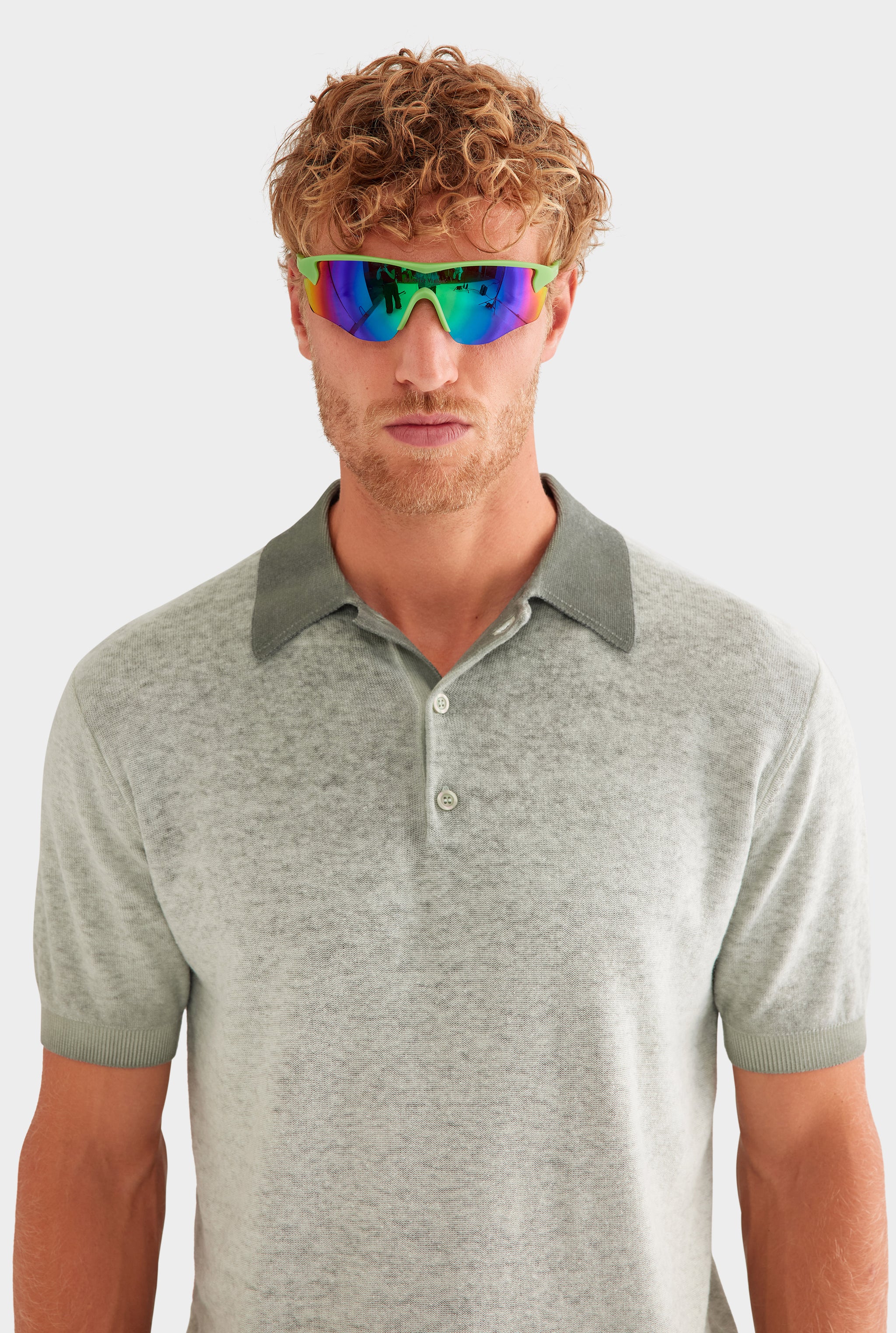 Reverse Printed Knit Polo - Washed Olive