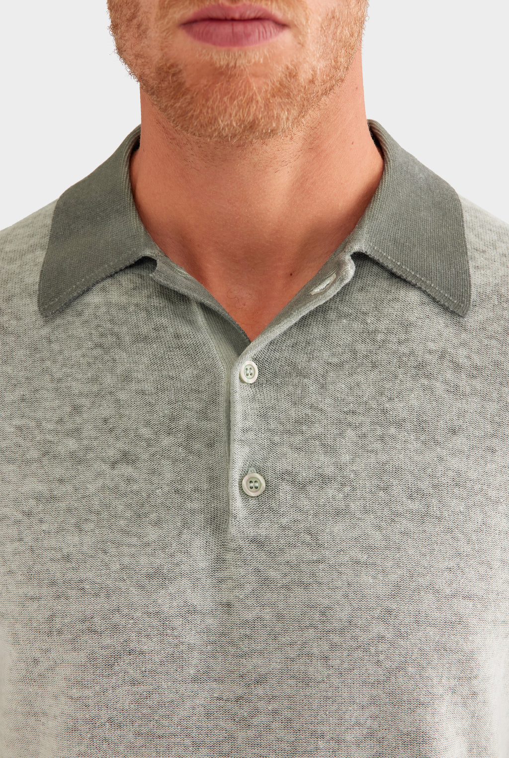 Reverse Printed Knit Polo - Washed Olive