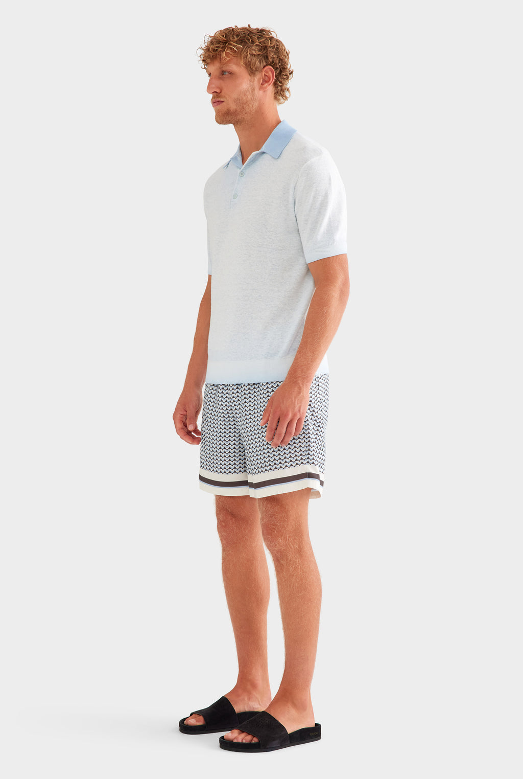 Reverse Printed Knit Polo - Washed Powder Blue
