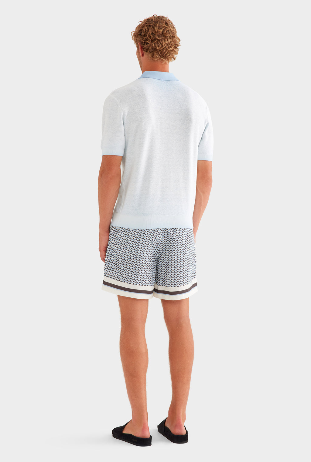 Reverse Printed Knit Polo - Washed Powder Blue