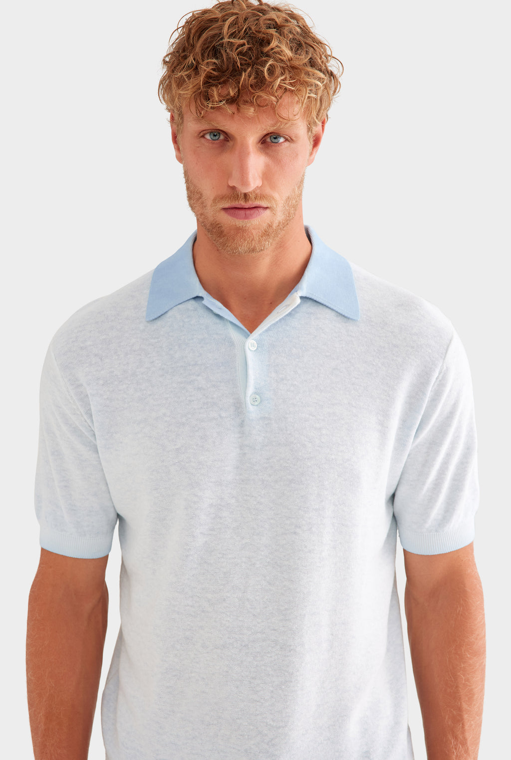 Reverse Printed Knit Polo - Washed Powder Blue