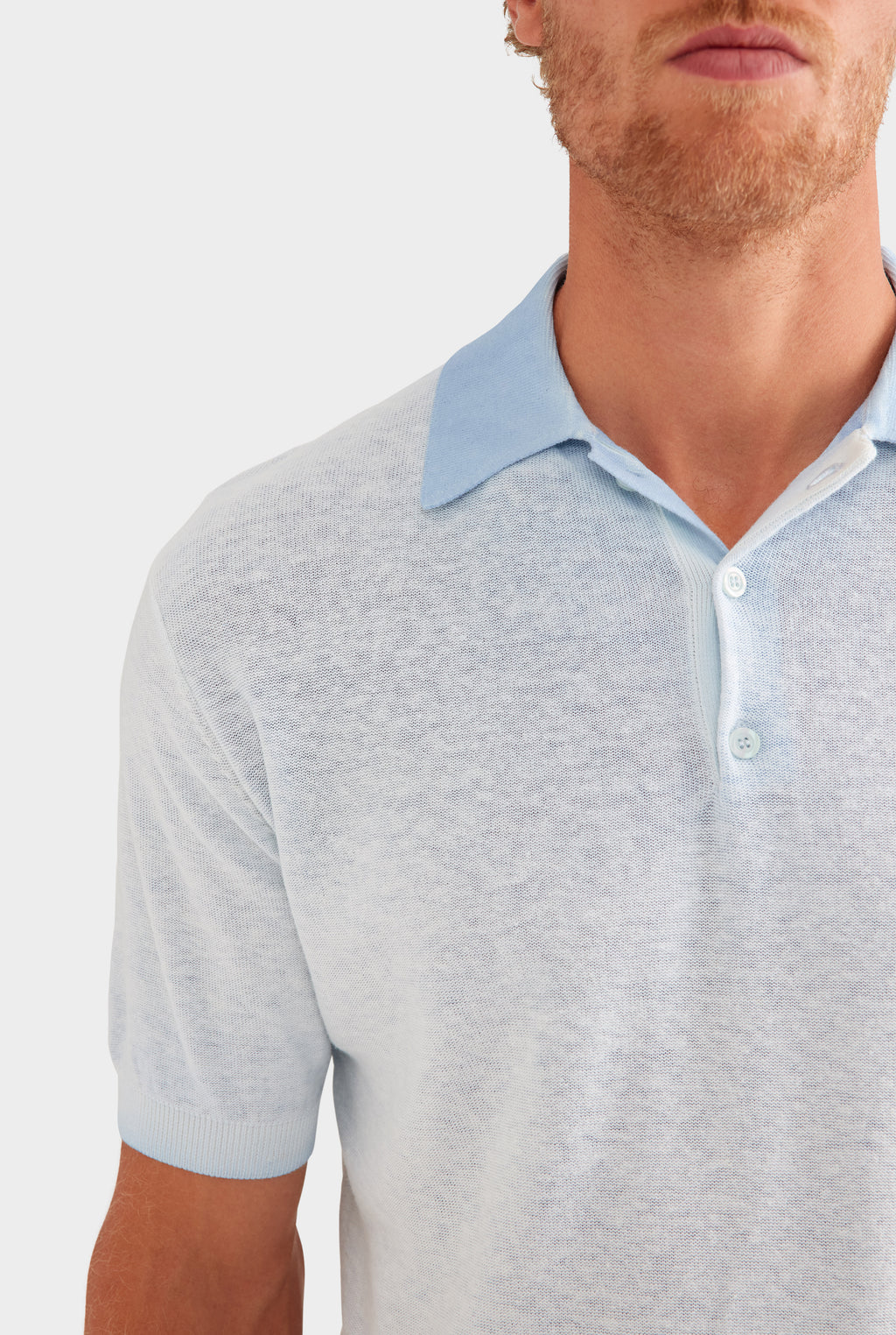 Reverse Printed Knit Polo - Washed Powder Blue