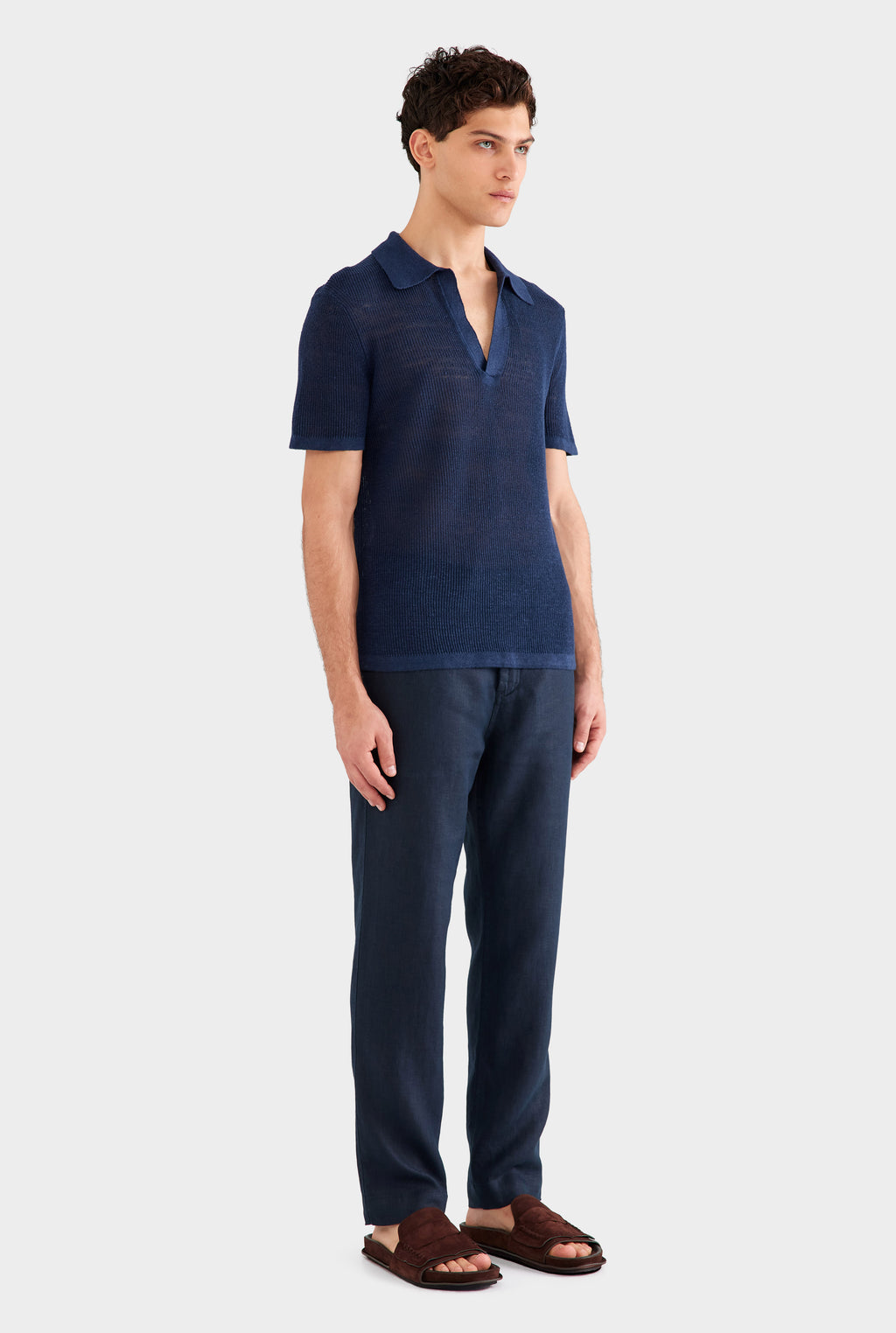 Rib Knit Open Neck Polo 2.0 - Navy