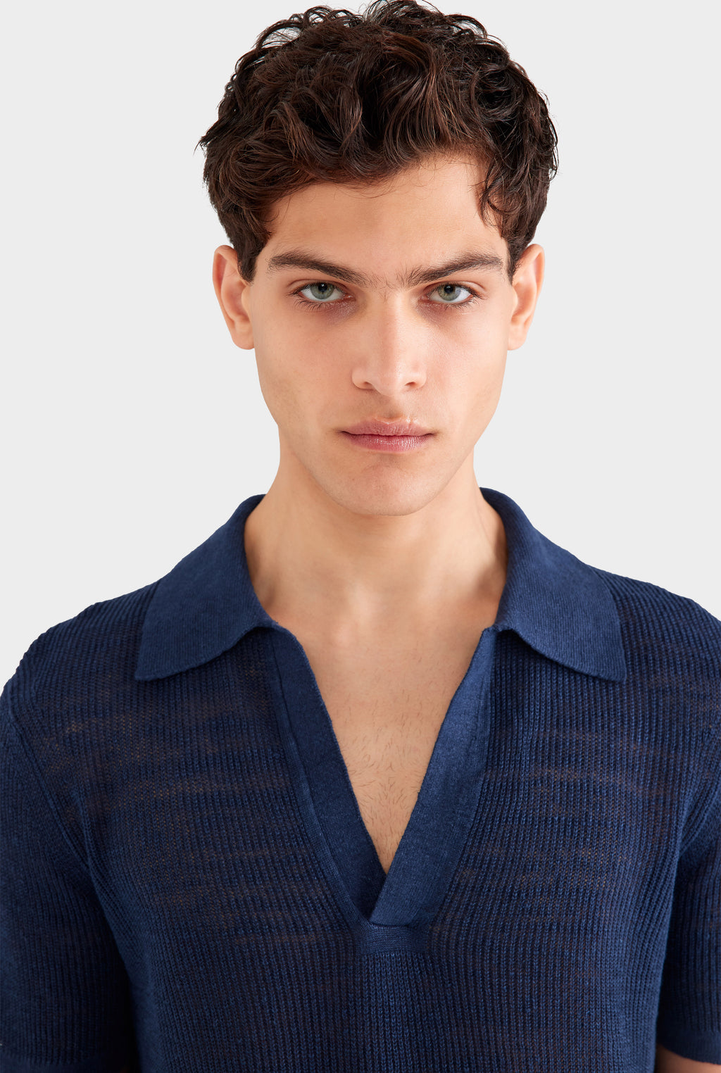 Rib Knit Open Neck Polo 2.0 - Navy