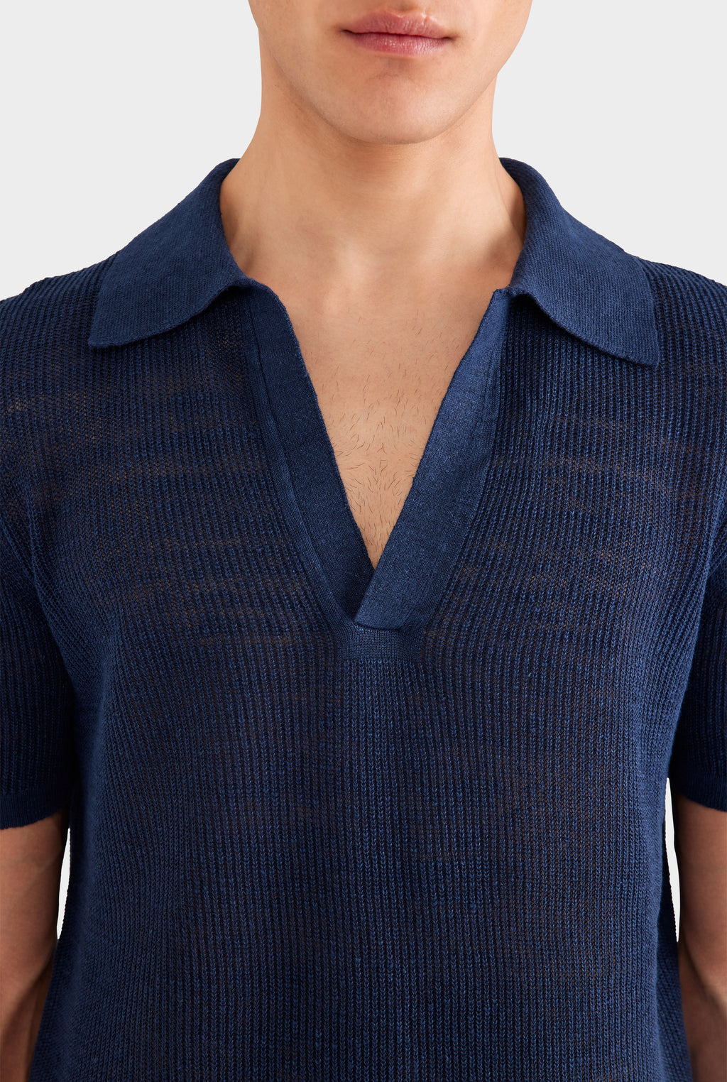 Rib Knit Open Neck Polo 2.0 - Navy