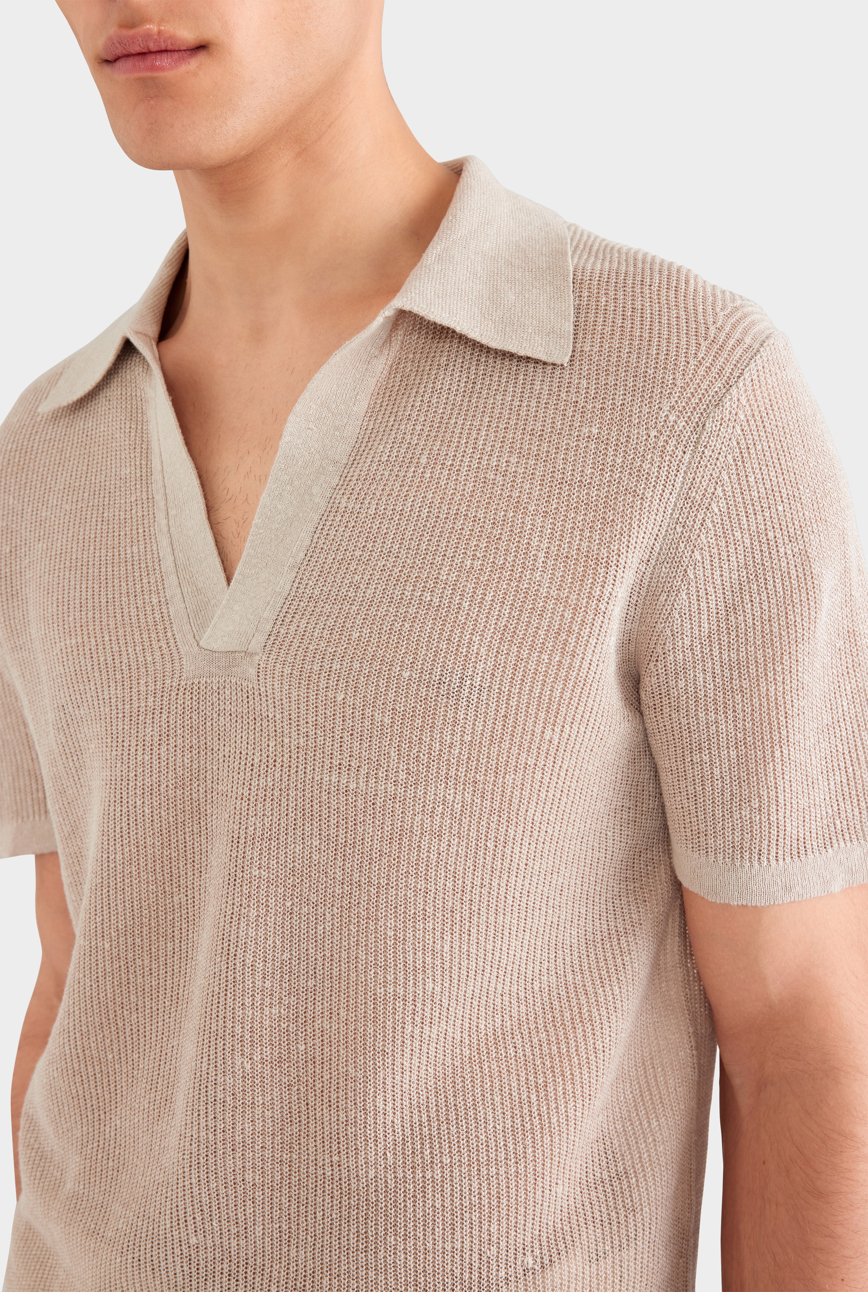 Mens Rib Knit Open Neck Polo in Taupe 2.0 | Venroy – VENROY