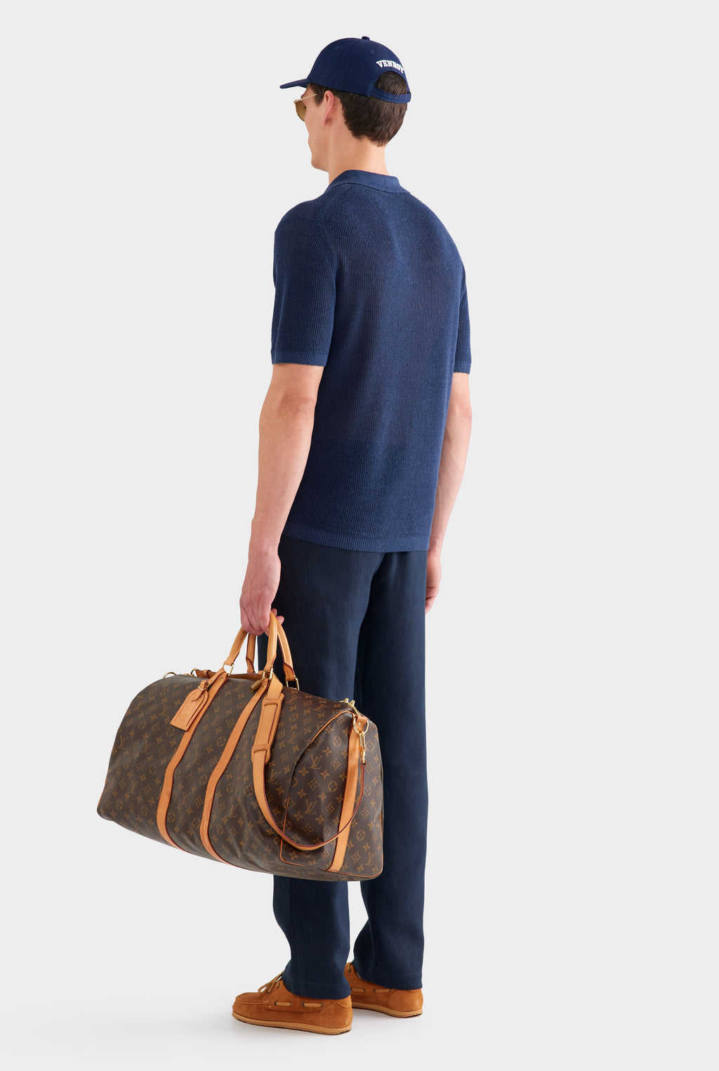 Rib Knit Open Neck Polo - Navy