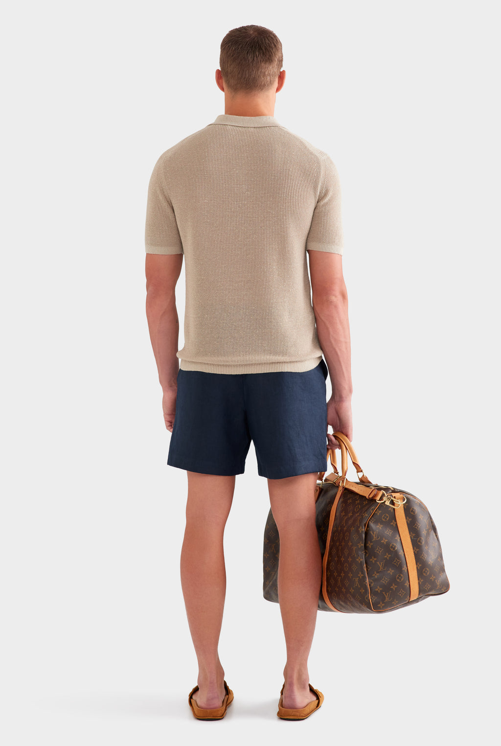 Rib Knit Open Neck Polo - Taupe