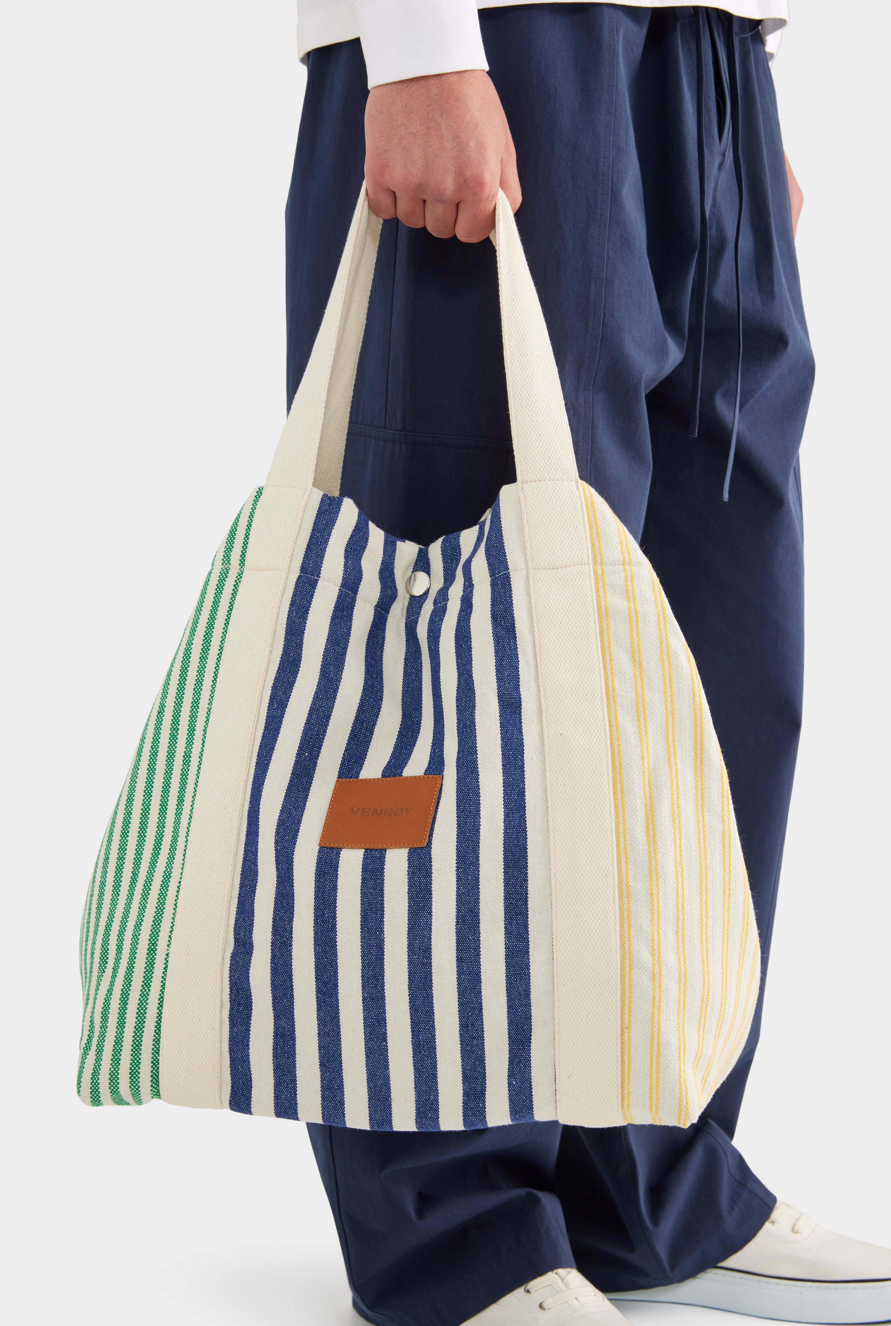 Stripe Canvas Tote - Navy/Yellow/Green Stripe