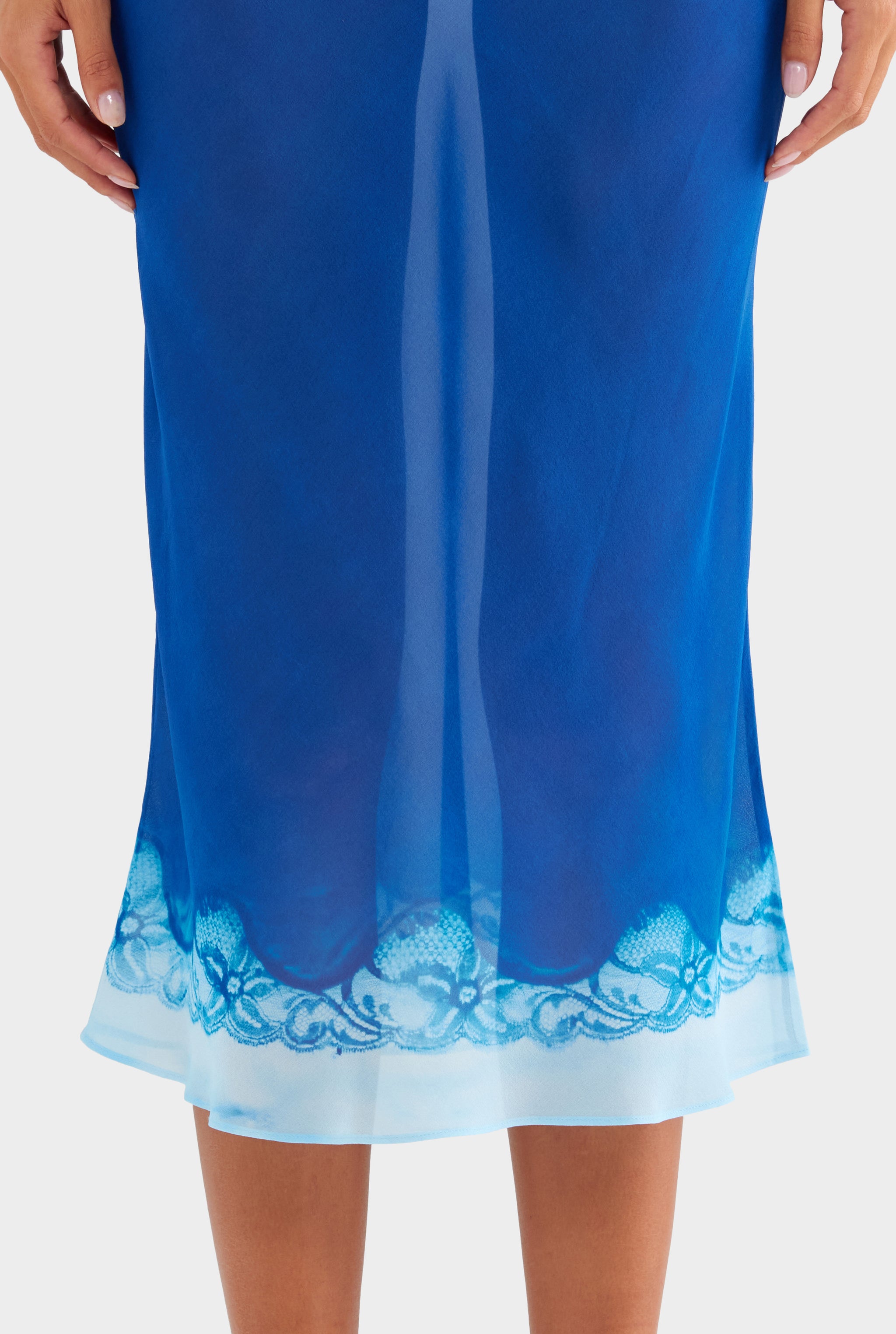 Silk Bias Midi Skirt - Indigo Cyanotype Lace