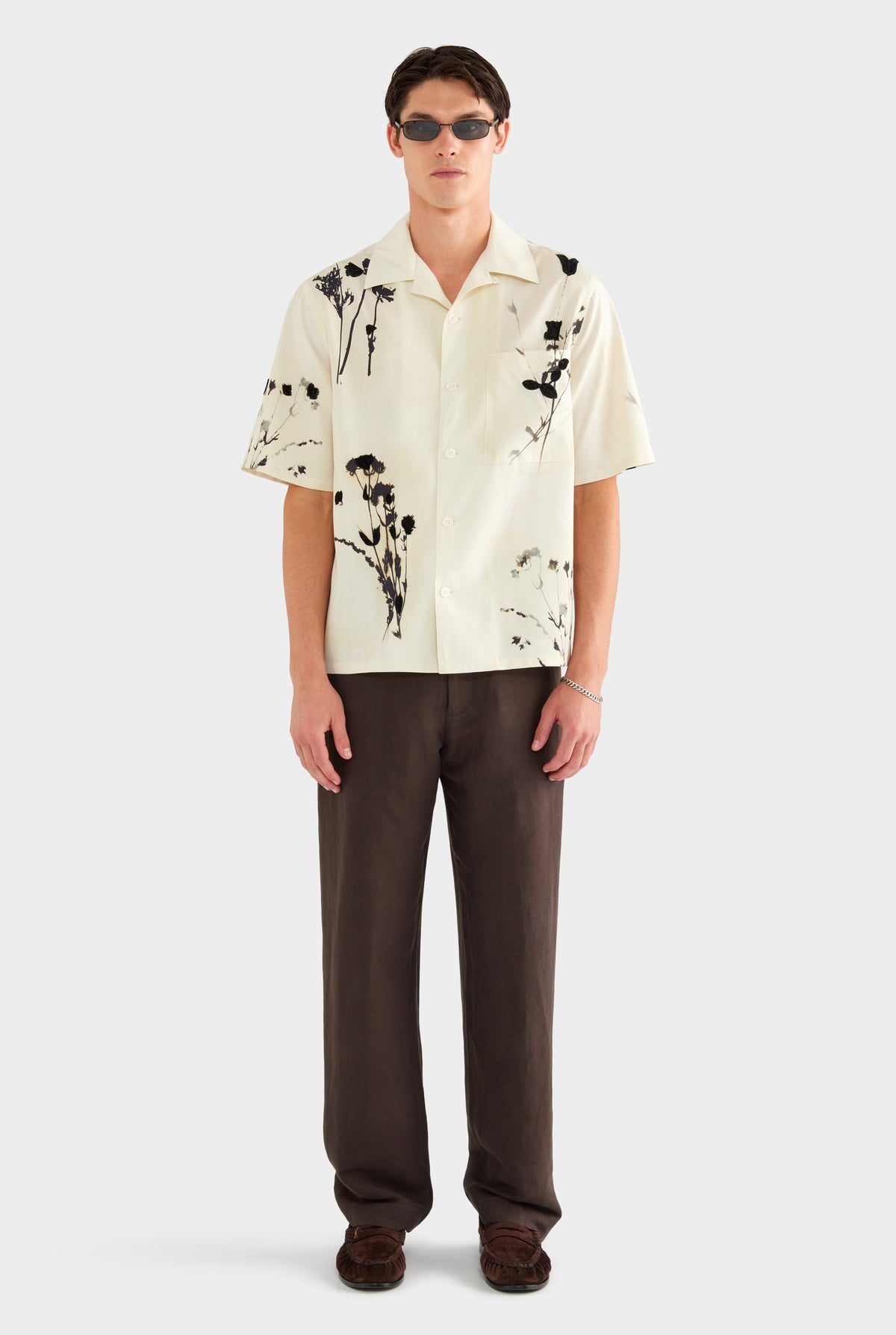 Embroidered Fuji Silk Camp Collar Shirt - Marseille Dried Floral