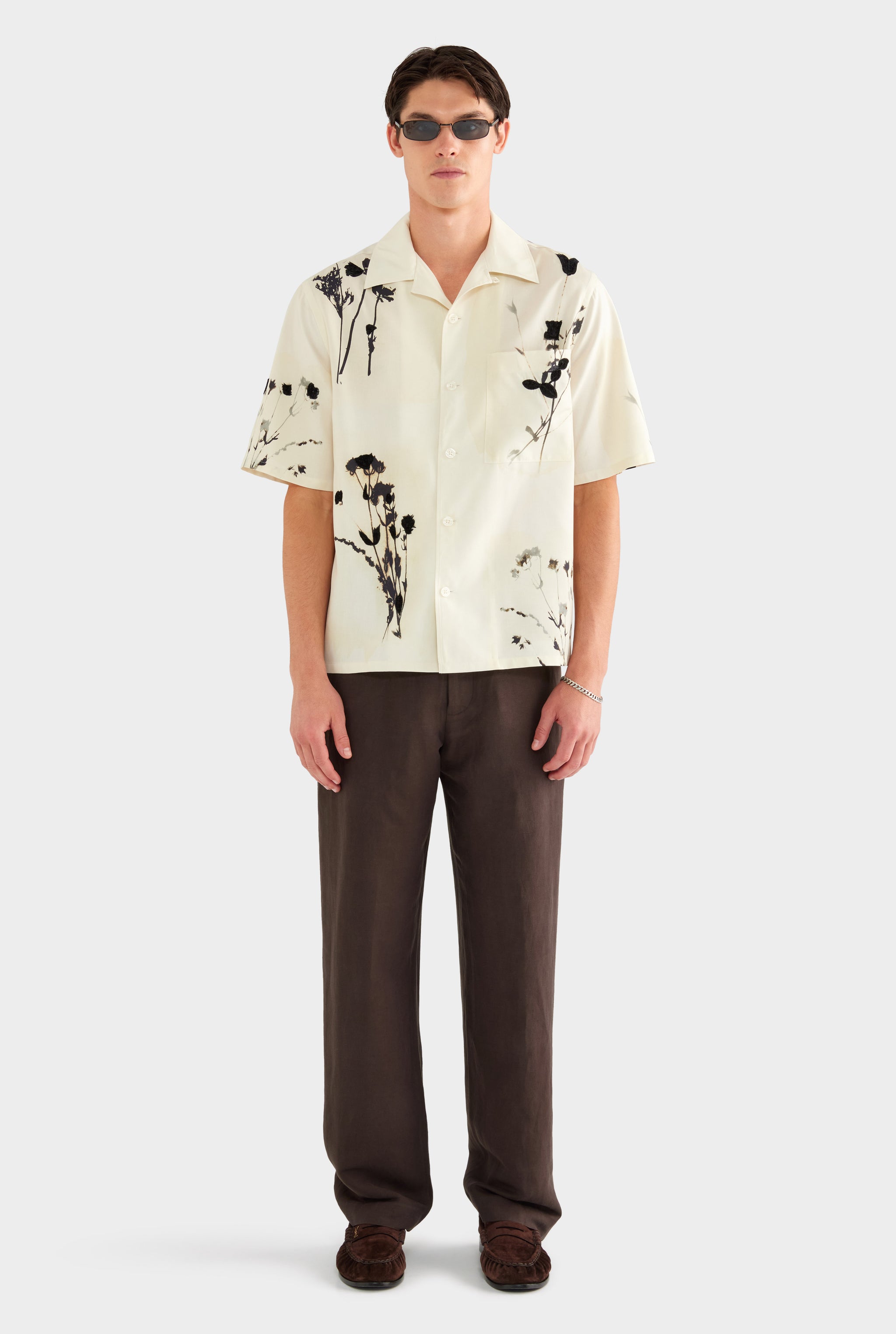 Silk Linen Side Tab Trouser - Dark Chocolate