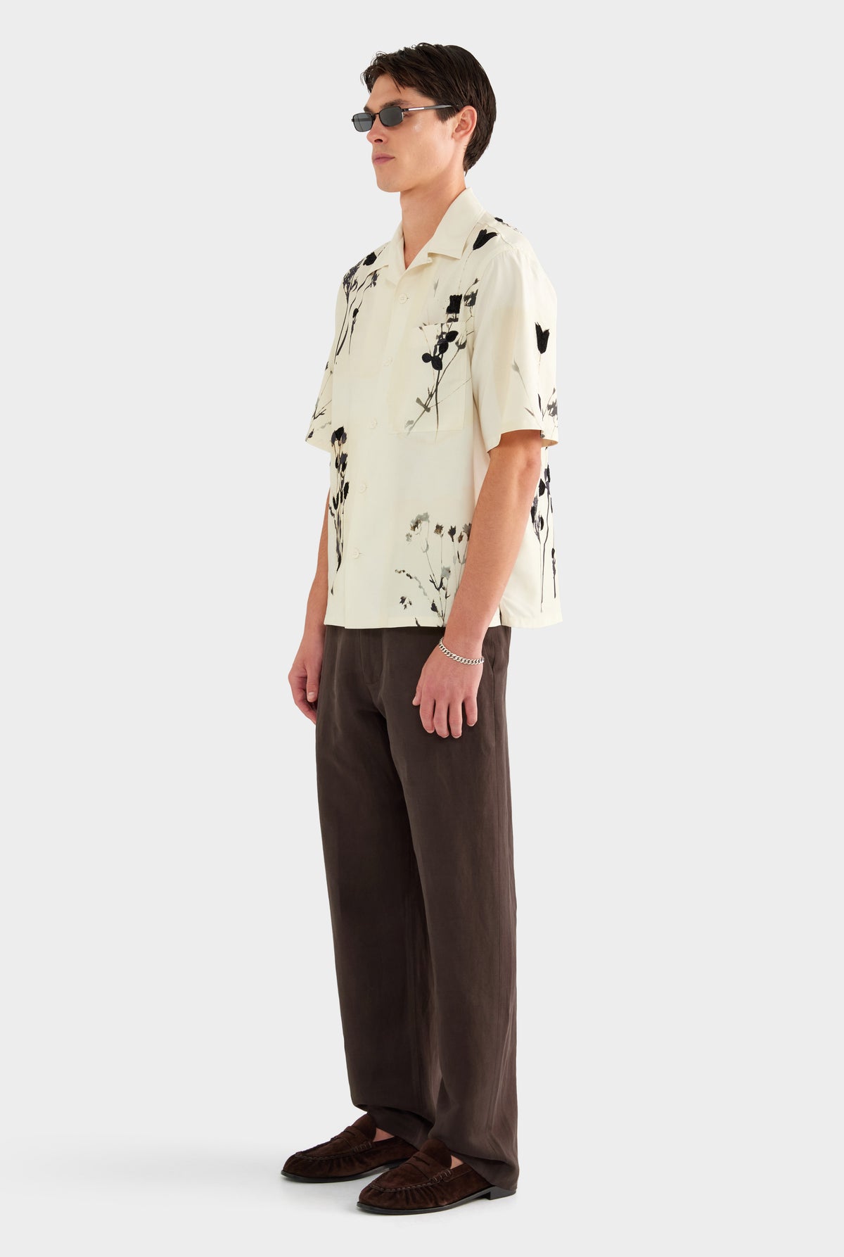 Silk Linen Side Tab Trouser - Dark Chocolate