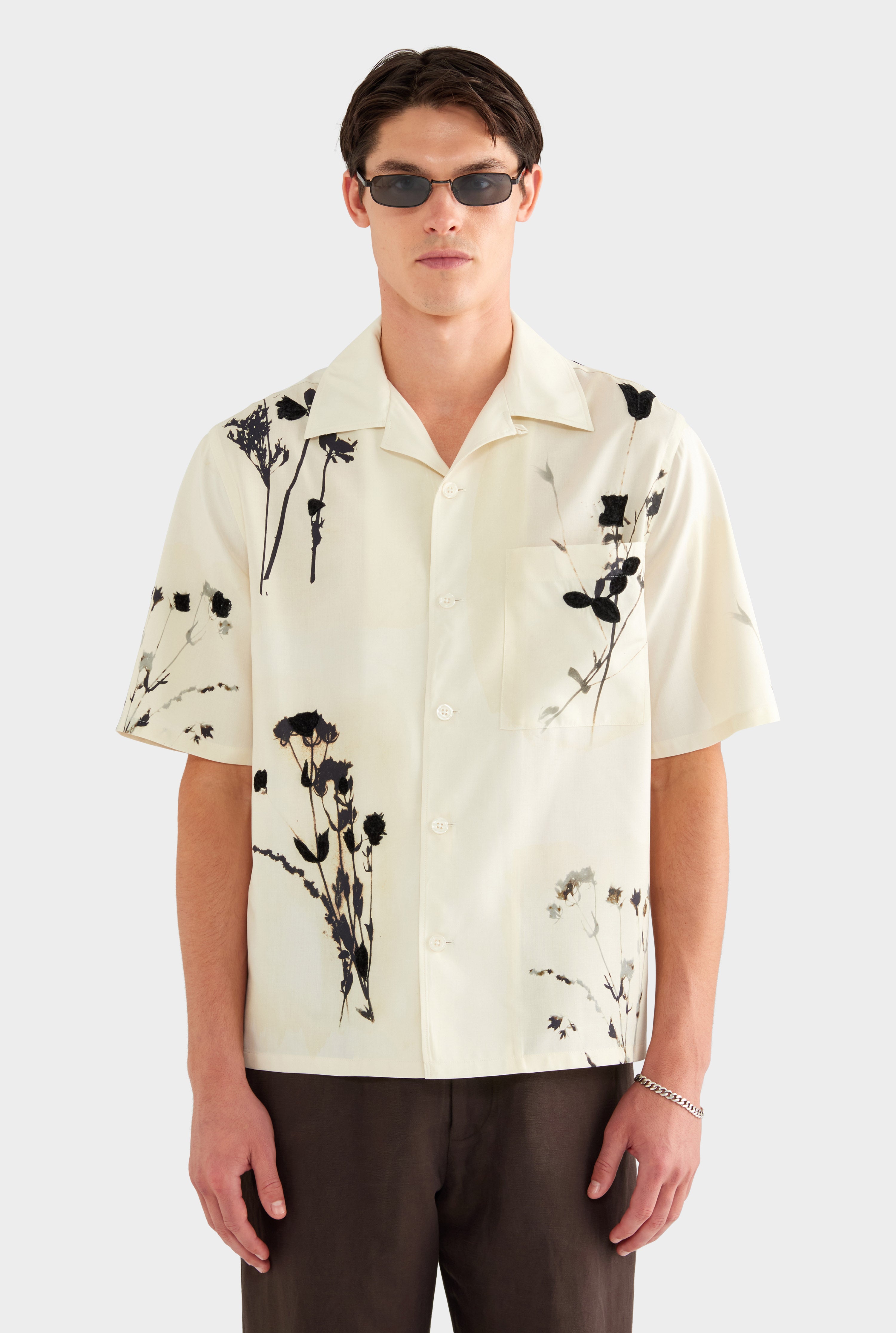 Embroidered Fuji Silk Camp Collar Shirt - Marseille Dried Floral