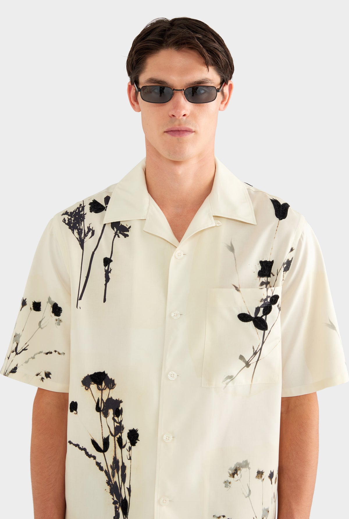 Embroidered Fuji Silk Camp Collar Shirt - Marseille Dried Floral