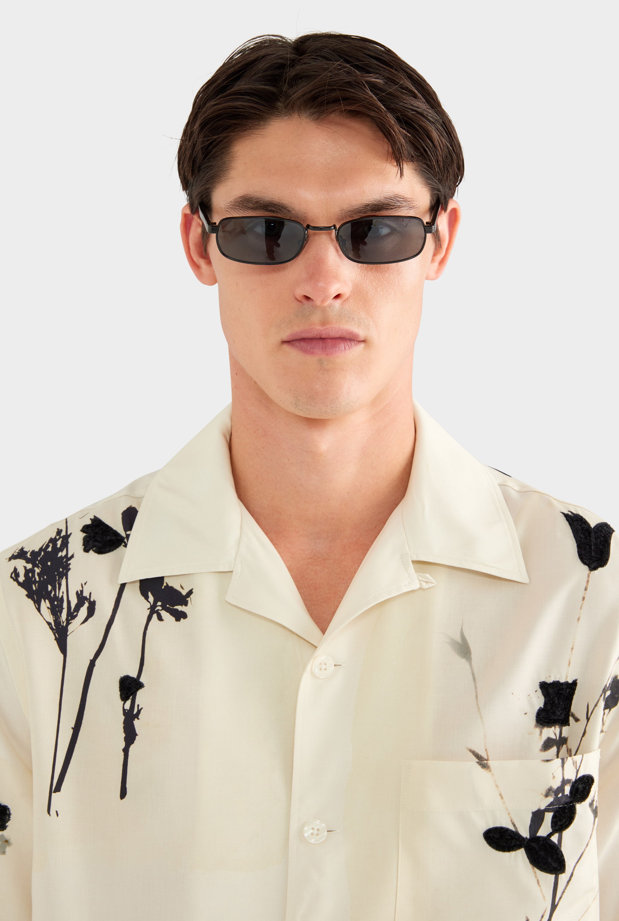 Embroidered Fuji Silk Camp Collar Shirt - Marseille Dried Floral