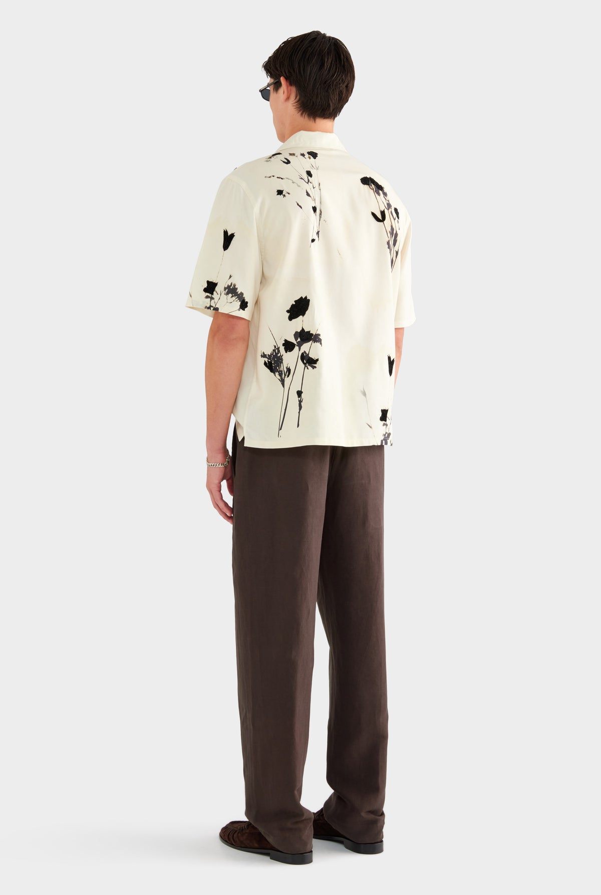 Silk Linen Side Tab Trouser - Dark Chocolate