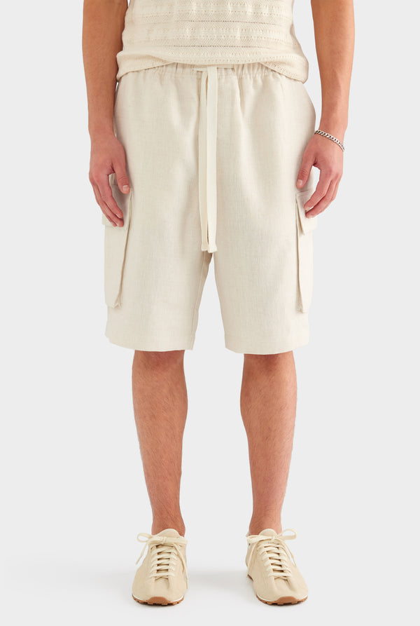 Relaxed Linen Cargo Short - Sand