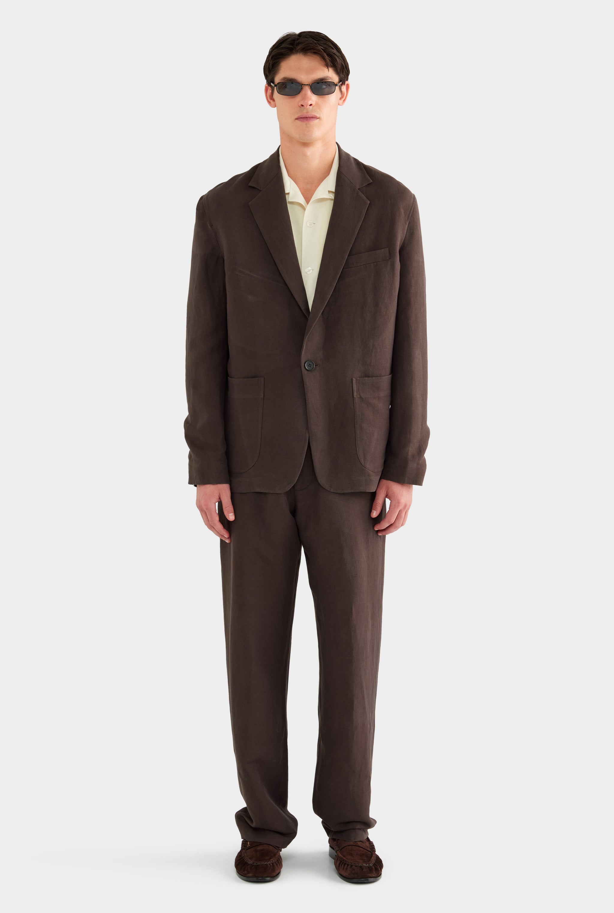Unstructured Silk Linen Blazer - Dark Chocolate