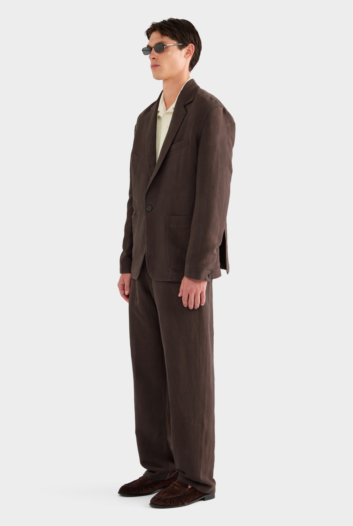 Unstructured Silk Linen Blazer - Dark Chocolate