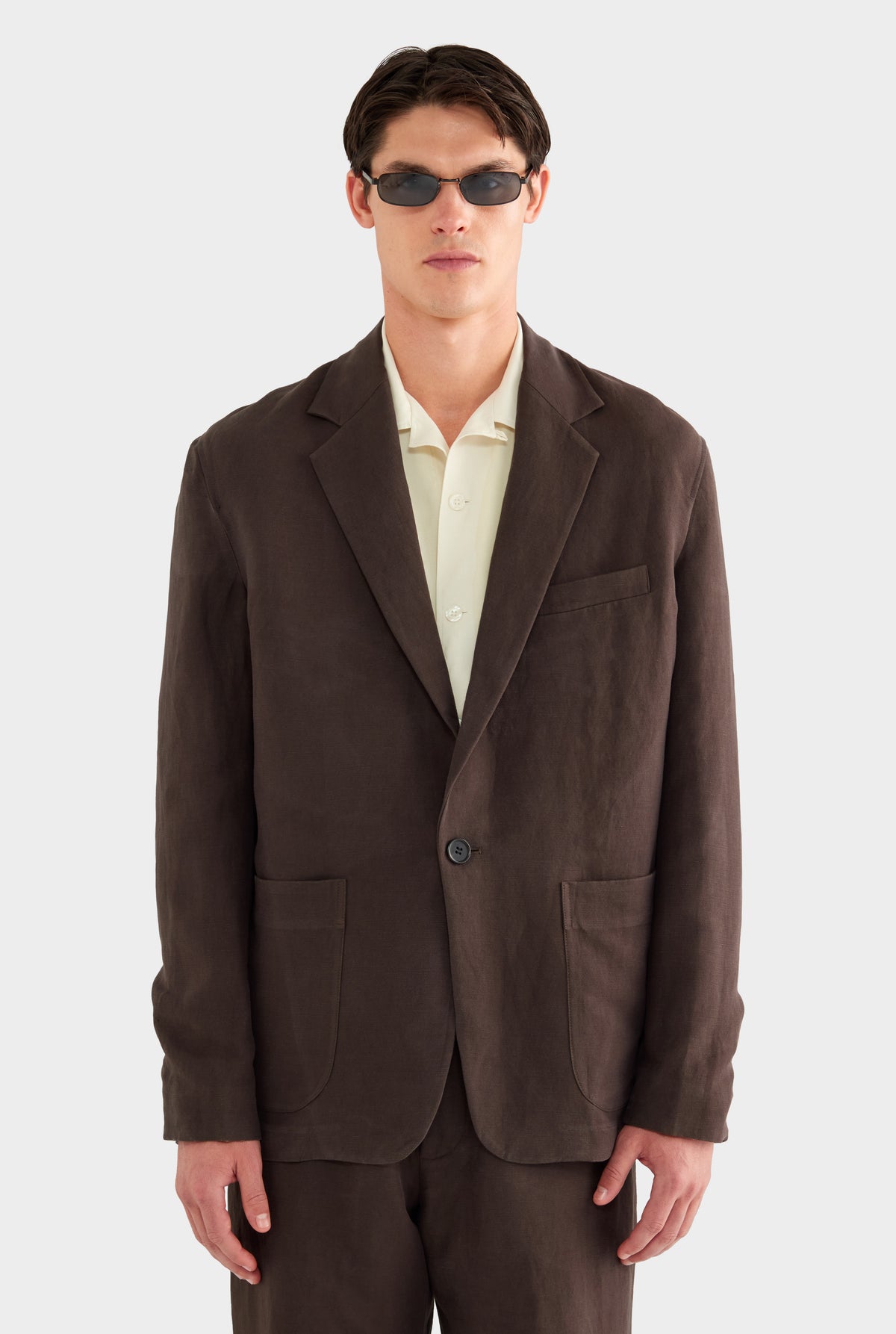 Unstructured Silk Linen Blazer - Dark Chocolate