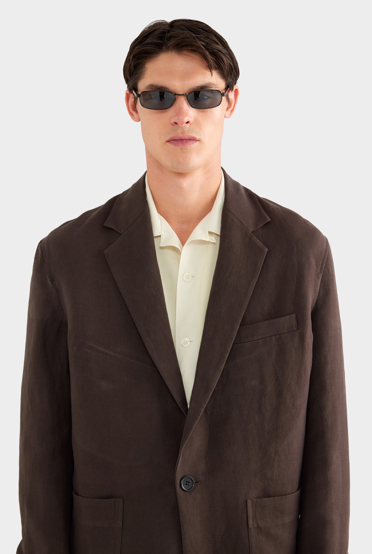 Unstructured Silk Linen Blazer - Dark Chocolate