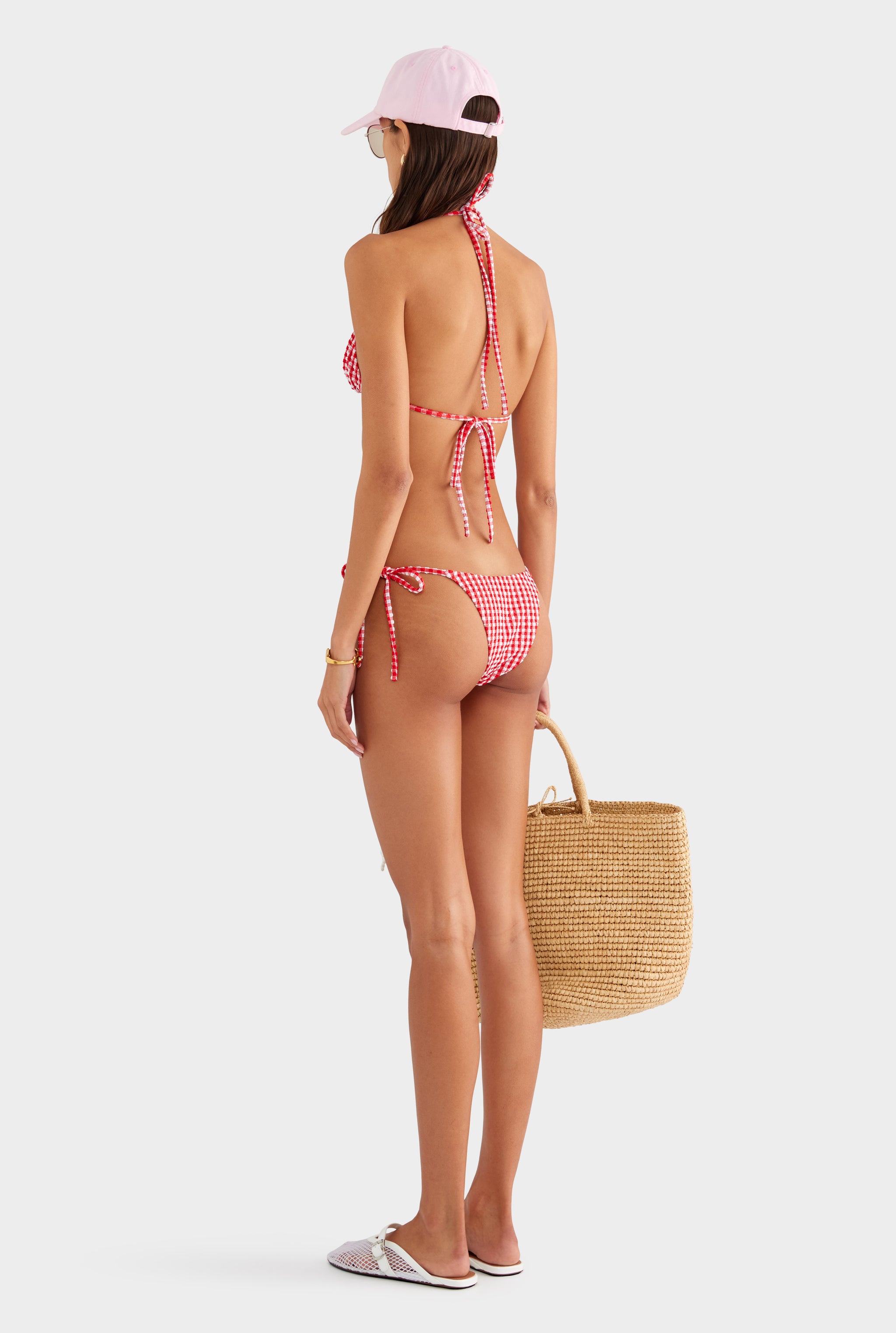 Gingham Tie Side Bikini Brief - Red/White Gingham