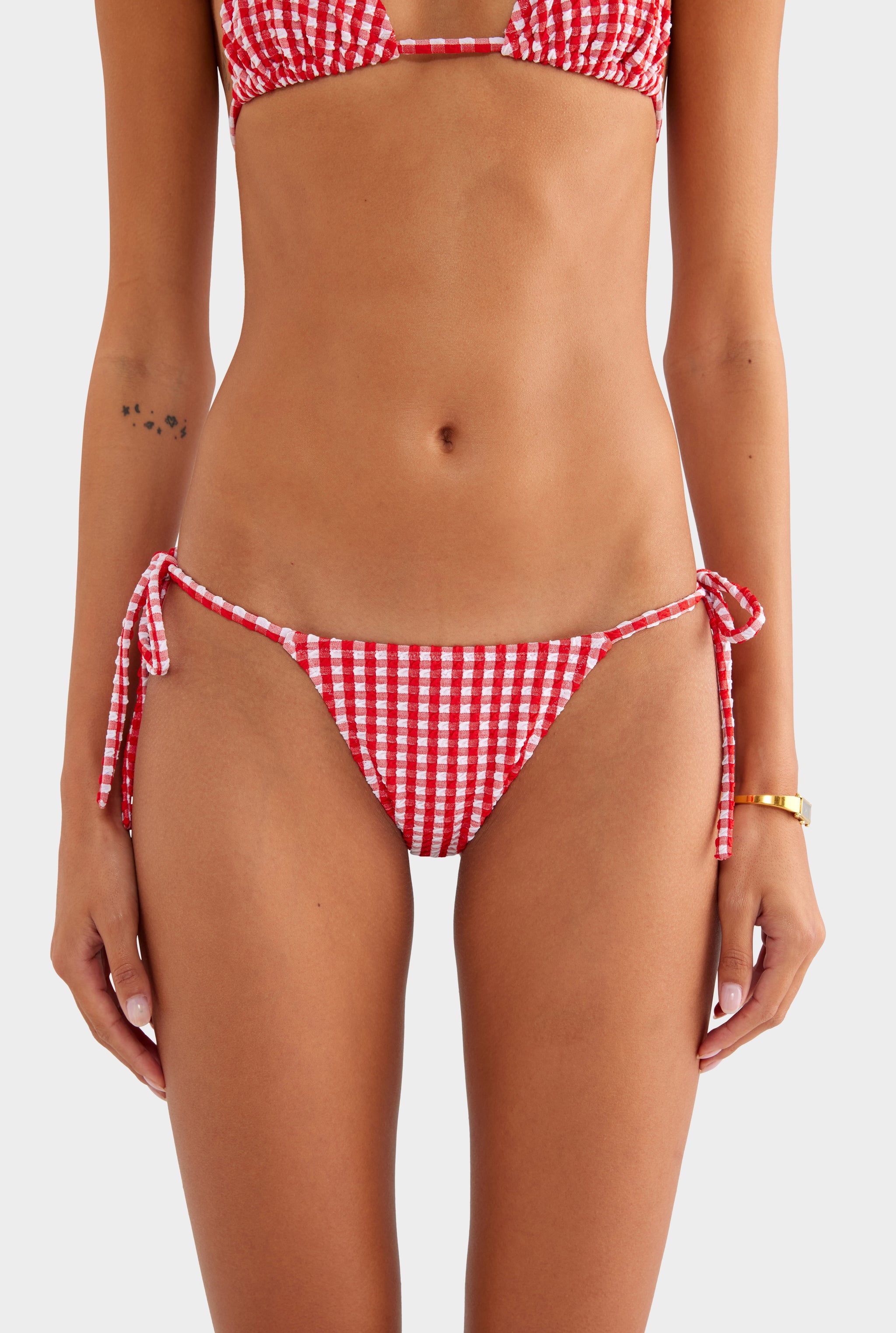 Gingham Tie Side Bikini Brief - Red/White Gingham