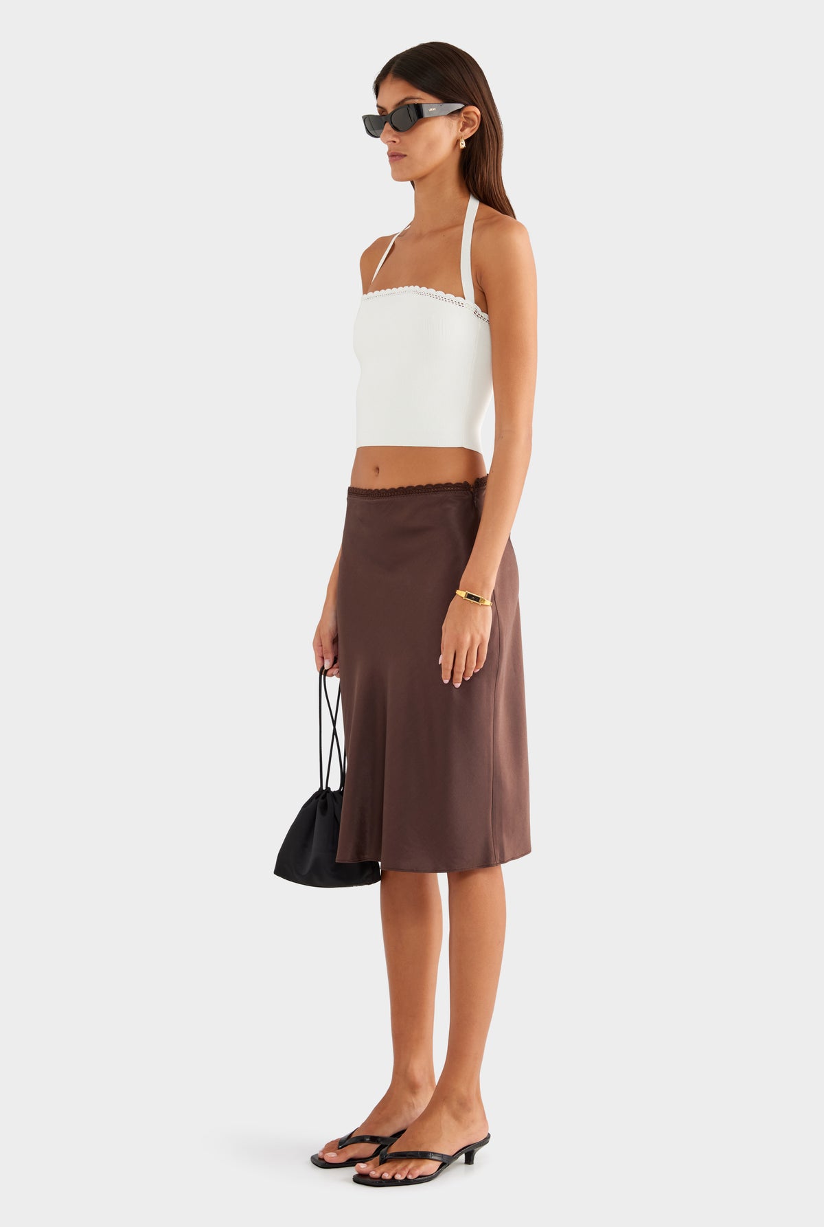 Crochet Trim Slip Skirt - Dark Chocolate