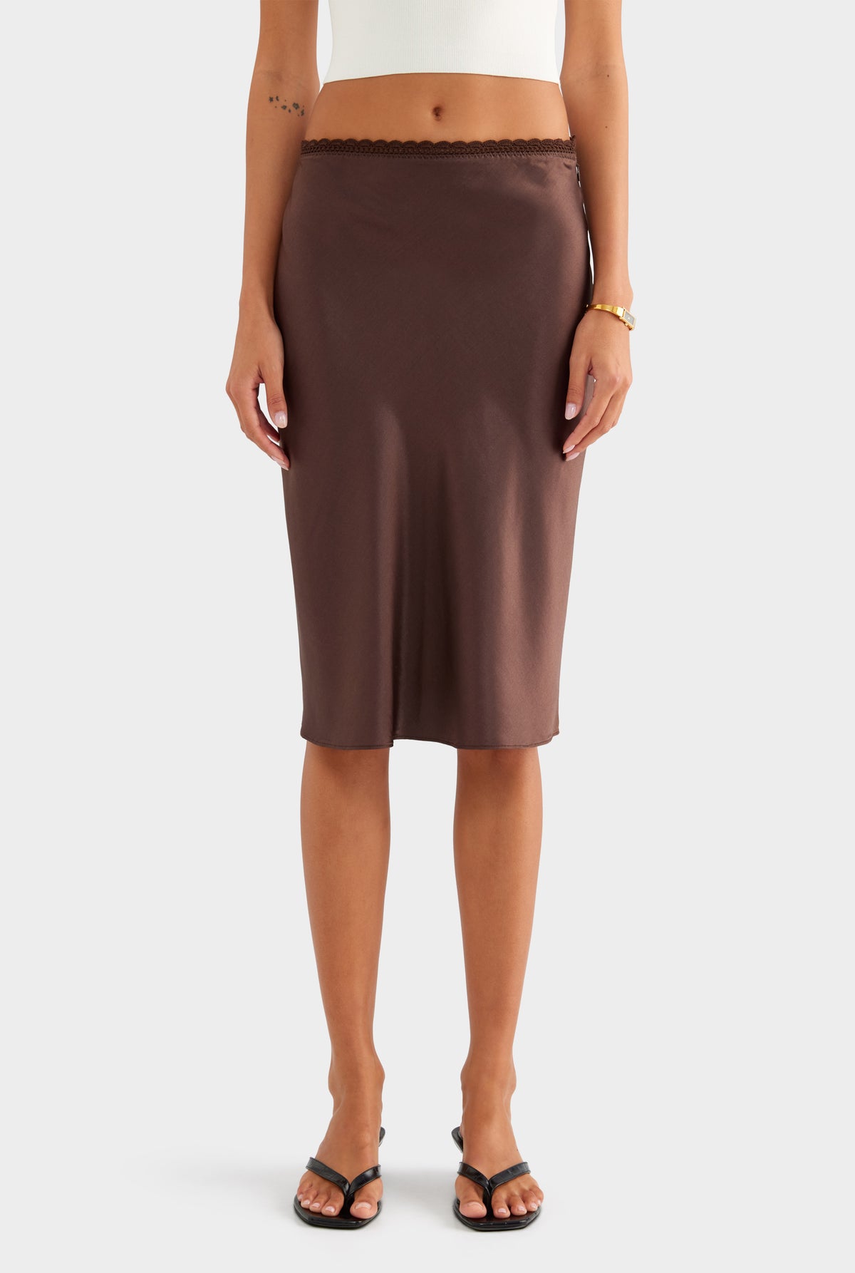 Crochet Trim Slip Skirt - Dark Chocolate