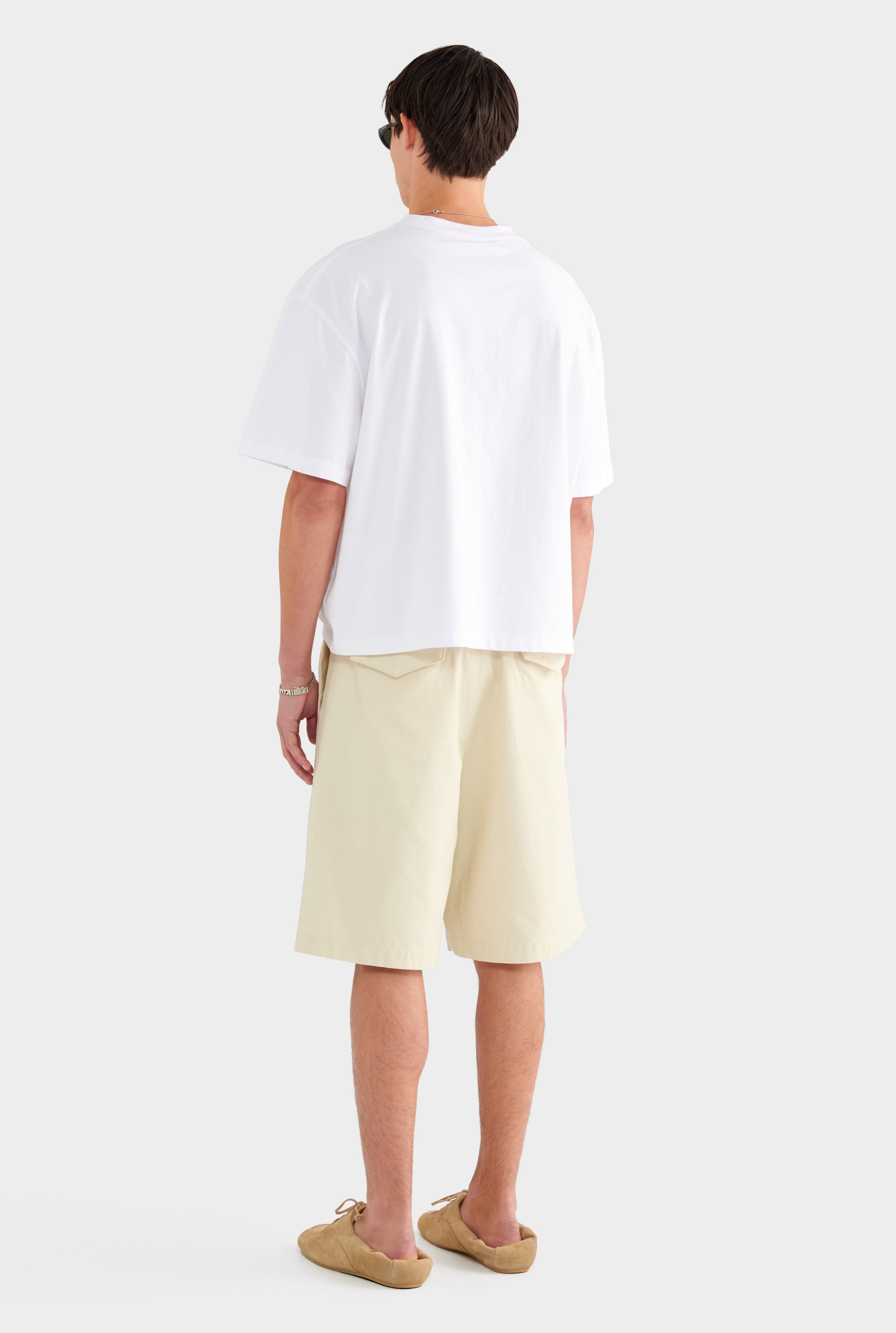 Cotton Canvas Pleated Bermuda Short - Cream