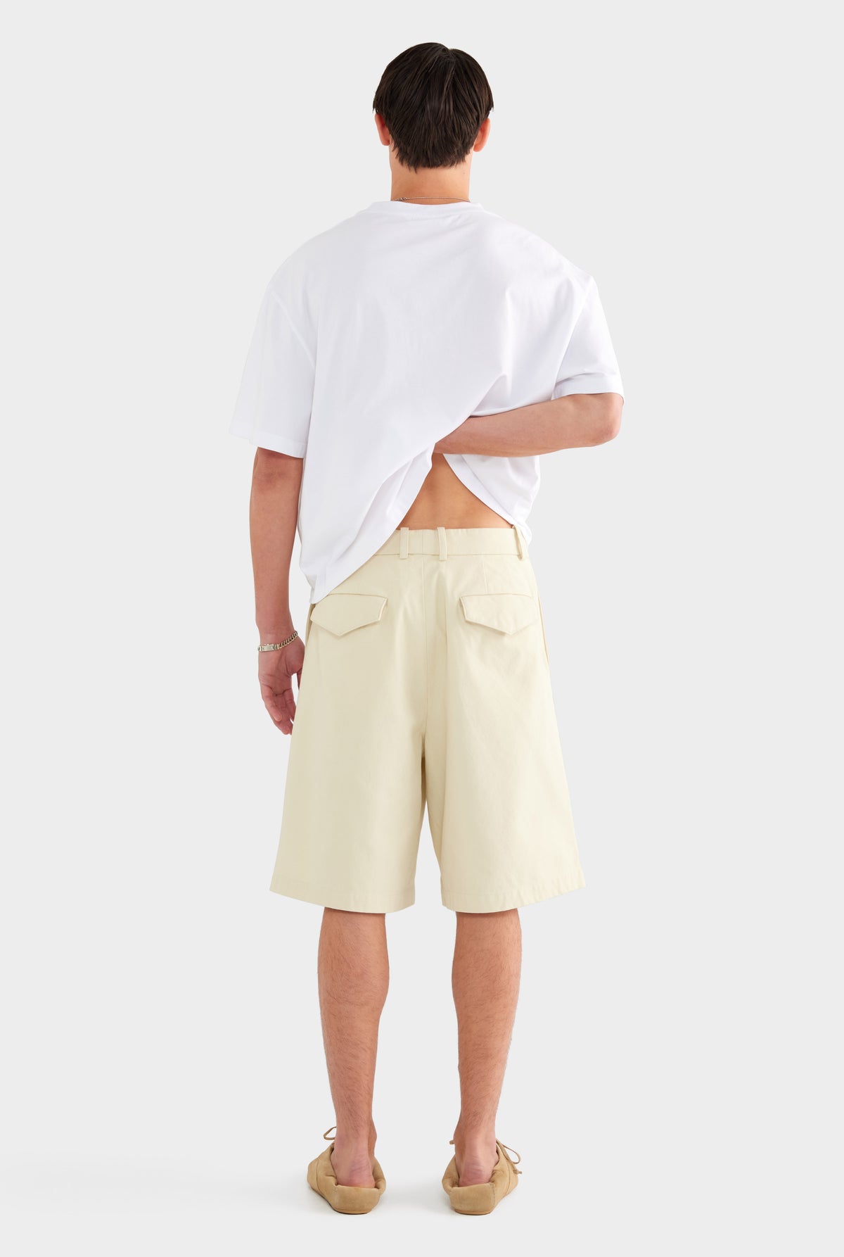 Cotton Canvas Pleated Bermuda Short - Cream
