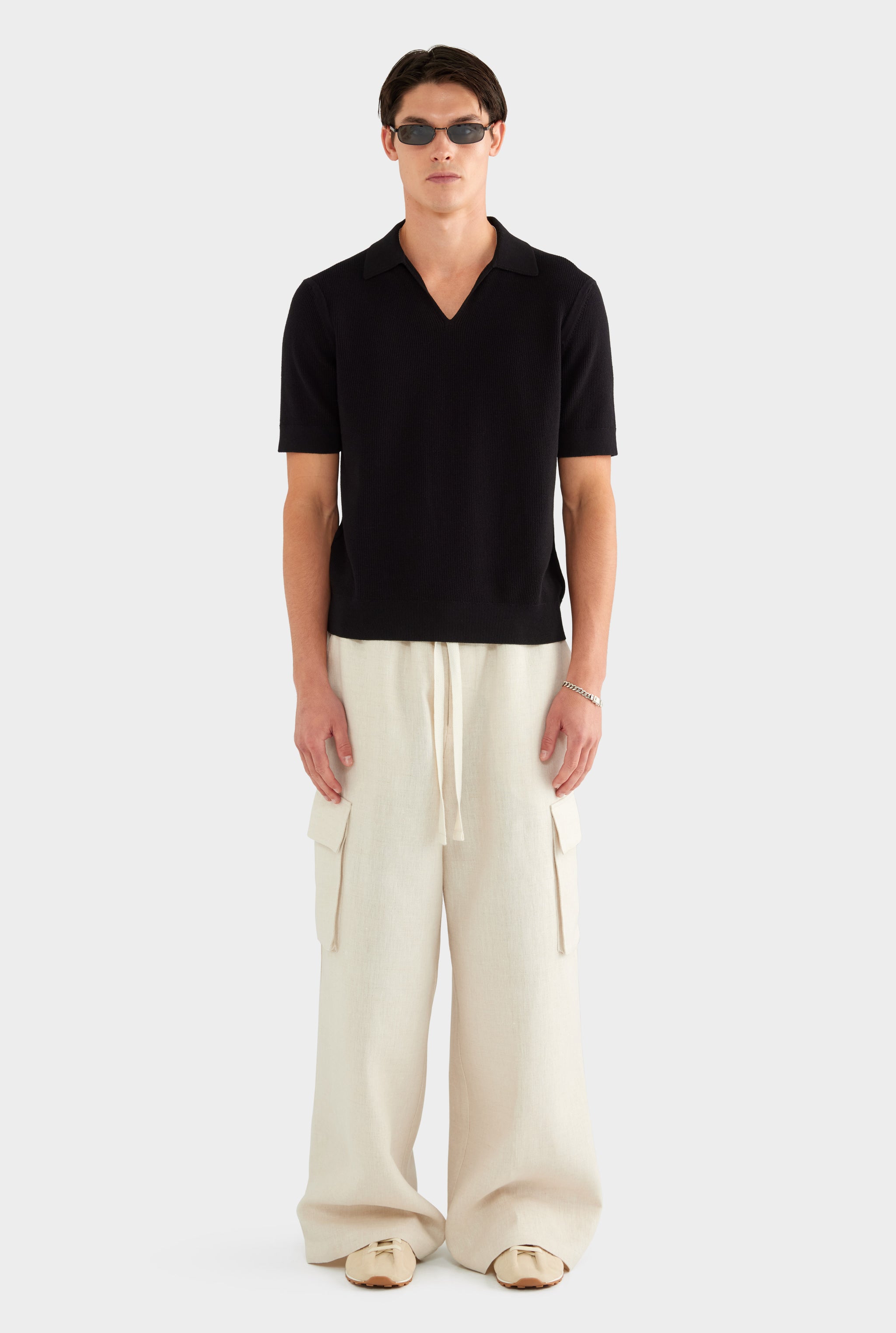 Lightweight Knit Polo - Black - XS