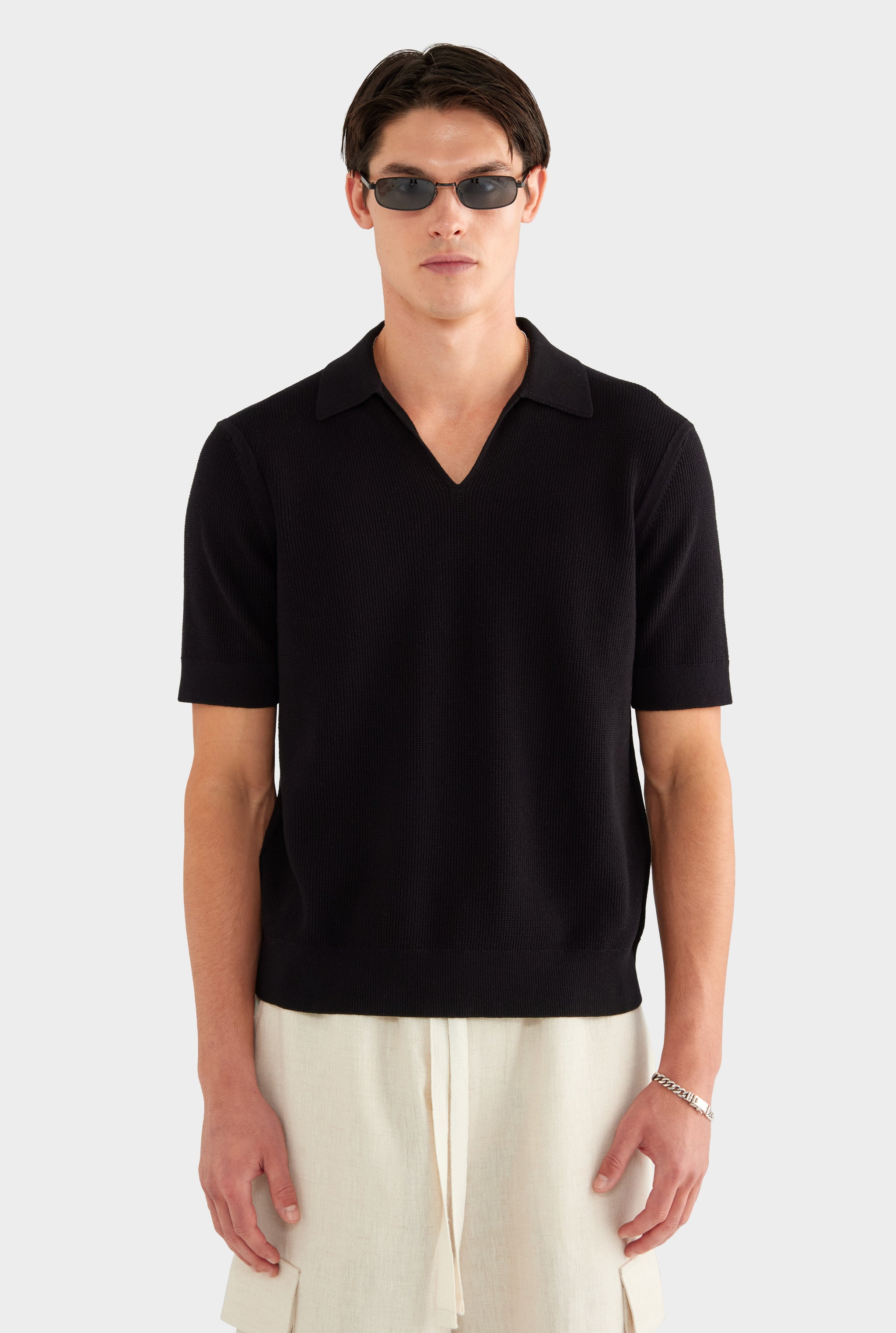 Lightweight Knit Polo - Black - XS