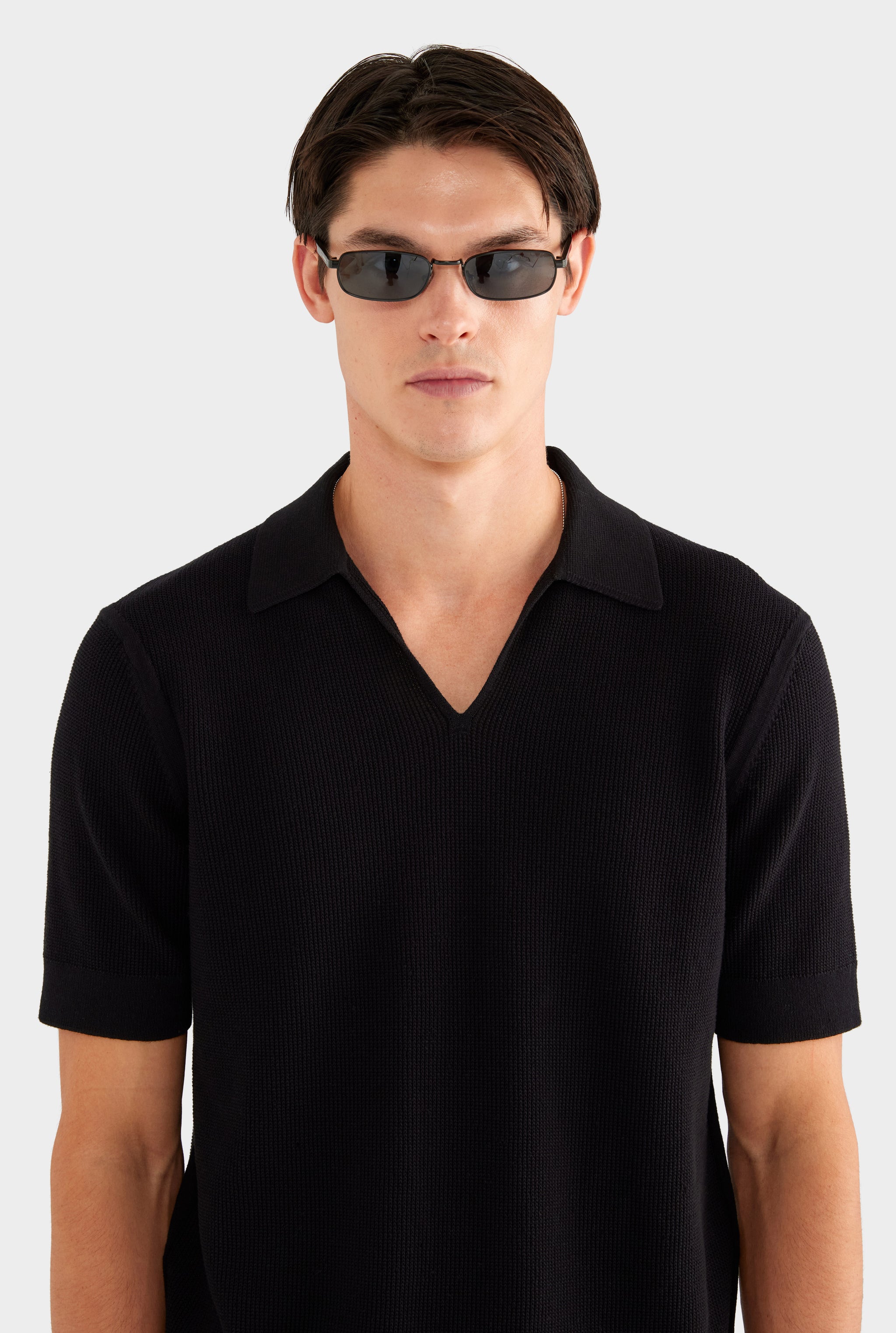 Lightweight Knit Polo - Black - XS
